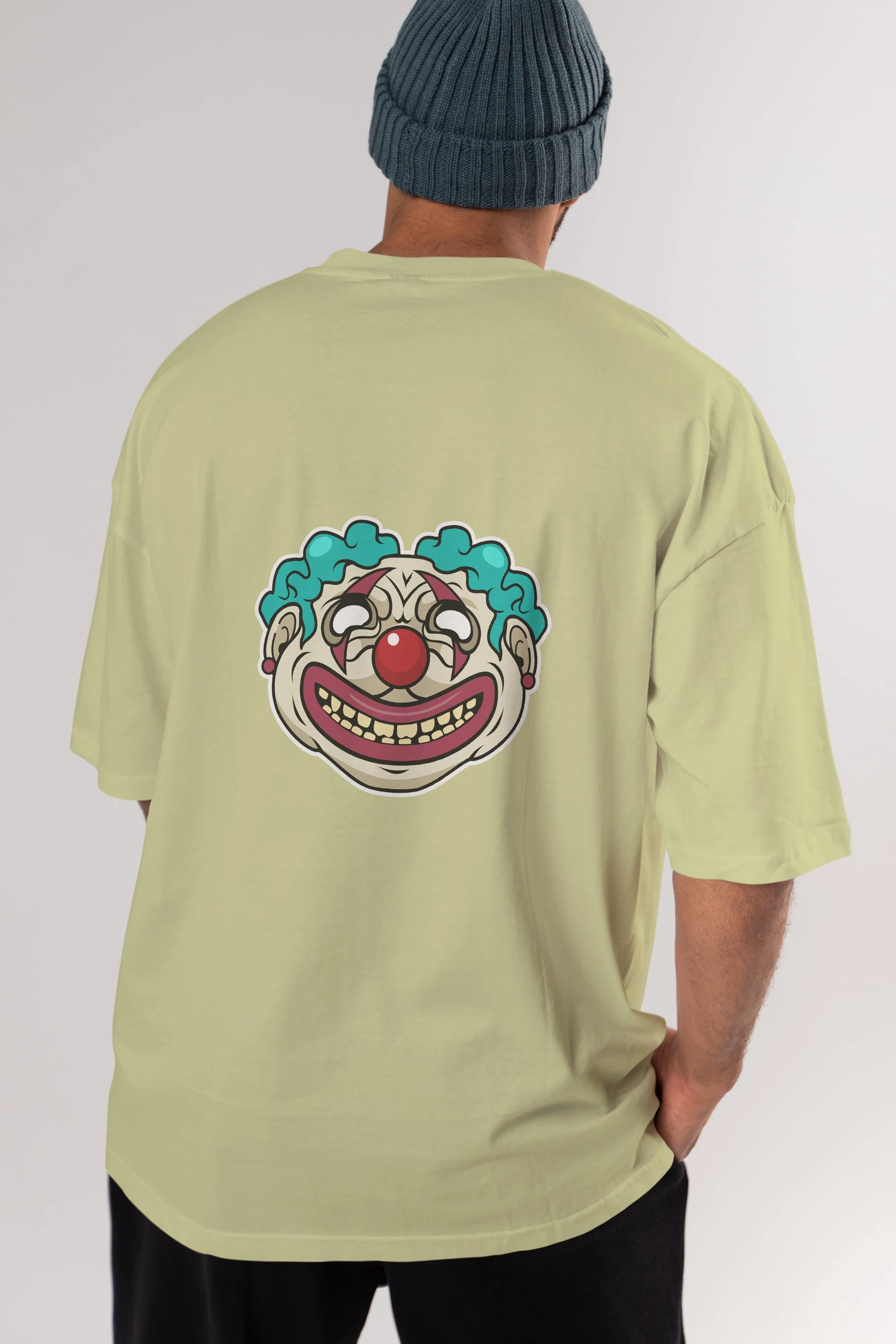 Clown Head Arka Baskılı Oversize t-shirt Erkek Kadın Unisex %100 Pamuk tişort