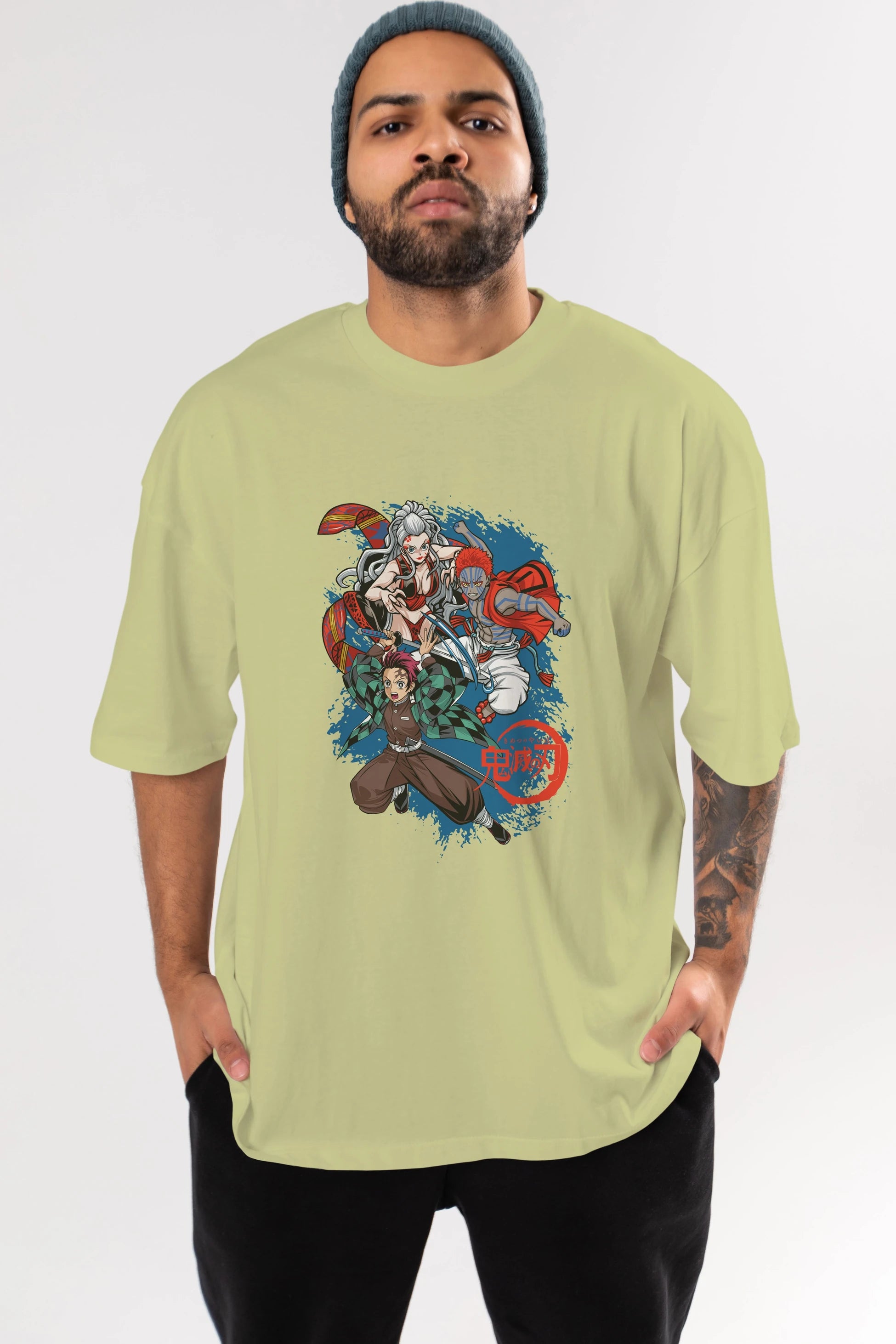 TANJIRO ,AKAZA,DAKI Anime Ön Baskılı Oversize t-shirt %100 pamuk Erkek Kadın Unisex