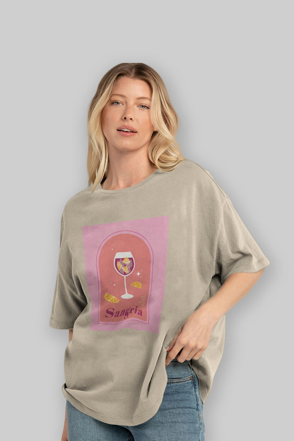 Sangria Ön Baskılı Oversize t-shirt Erkek Kadın Unisex %100 Pamuk Bisiklet Yaka tişort