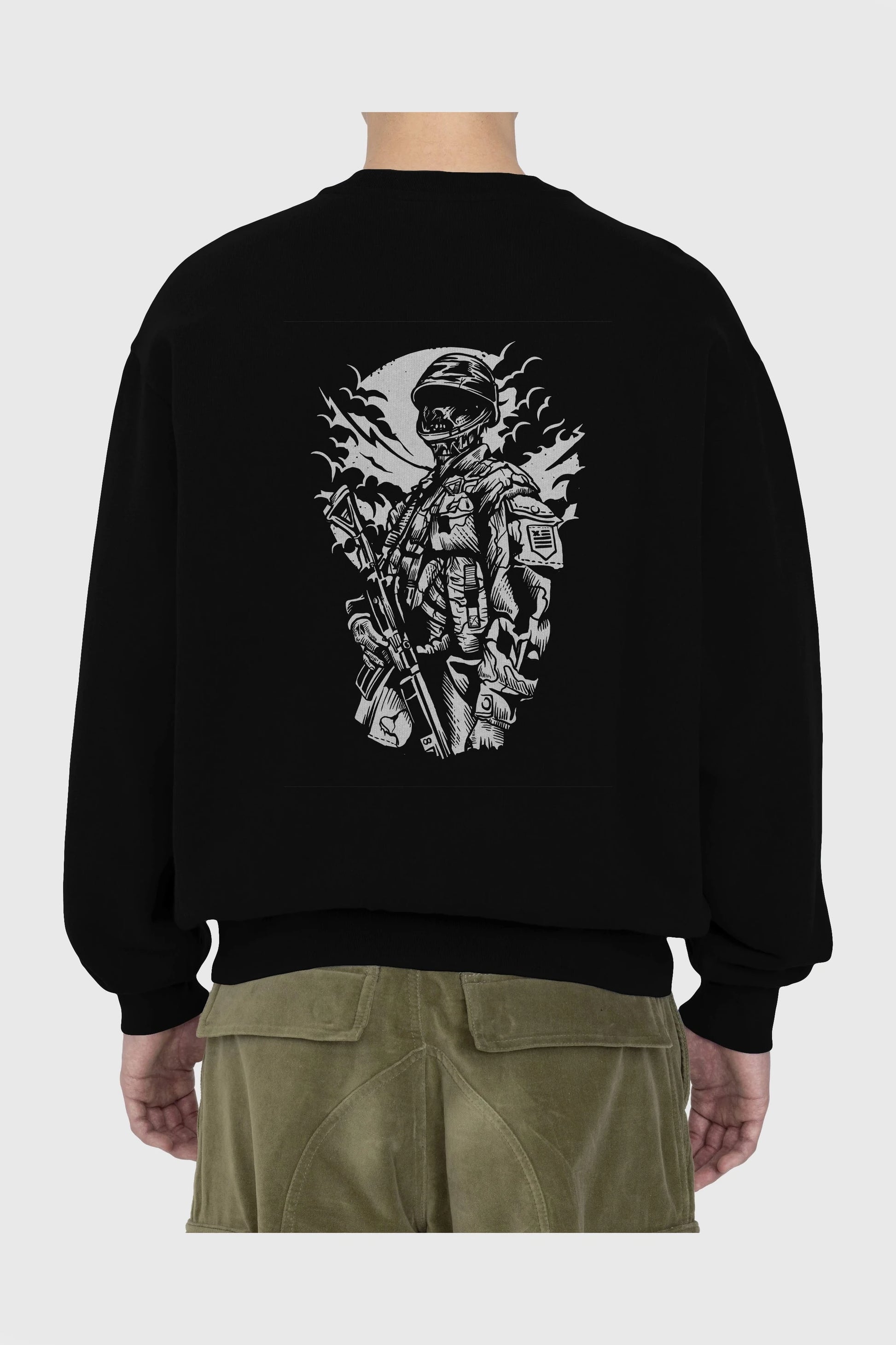 Zombie Soldier Arka Baskılı Oversize Sweatshirt Erkek Kadın Unisex