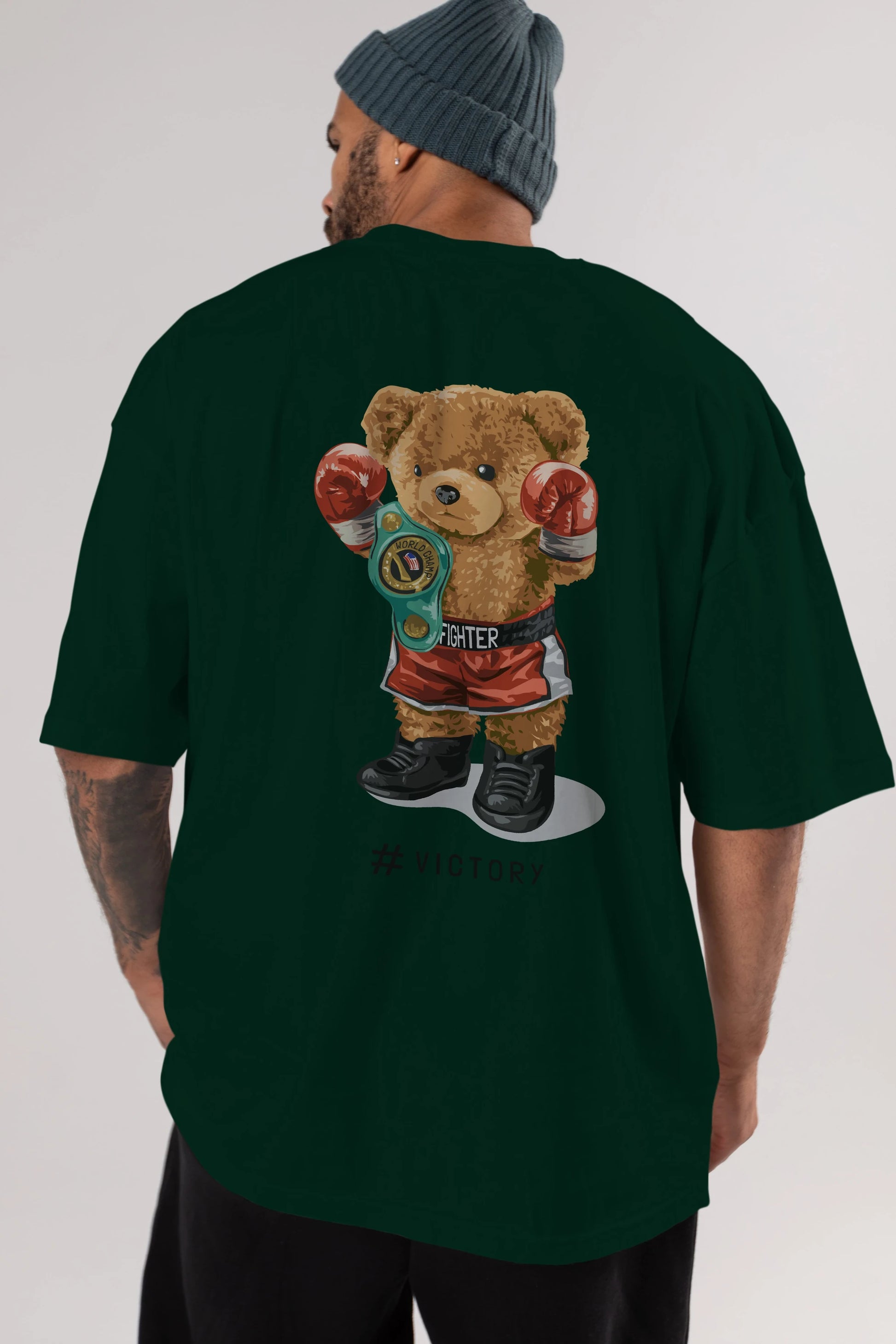 Teddy Bear Victory Arka Baskılı Oversize t-shirt Erkek Kadın Unisex %100 Pamuk