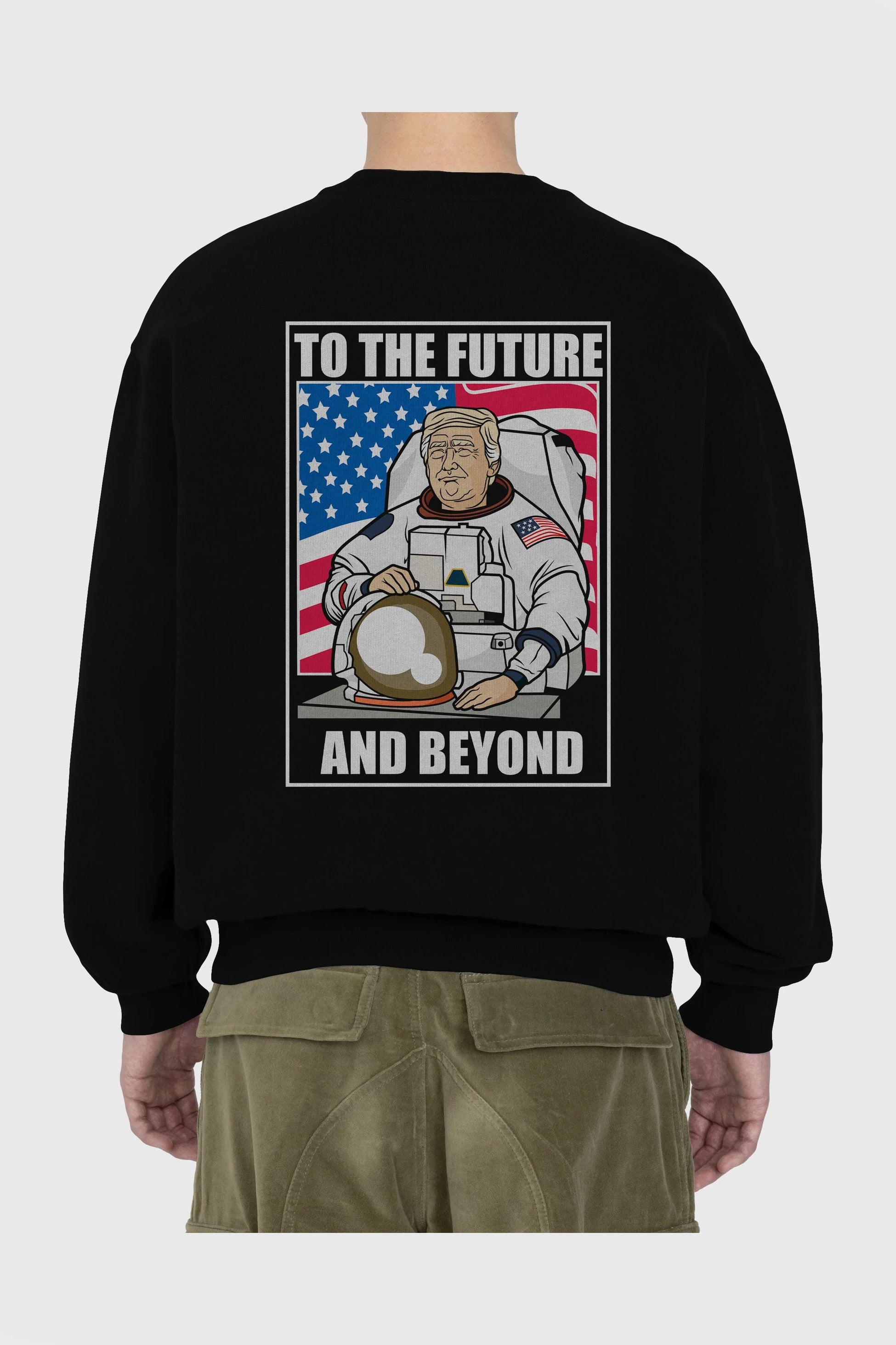 Trumpstronaut Arka Baskılı Oversize Sweatshirt Erkek Kadın Unisex