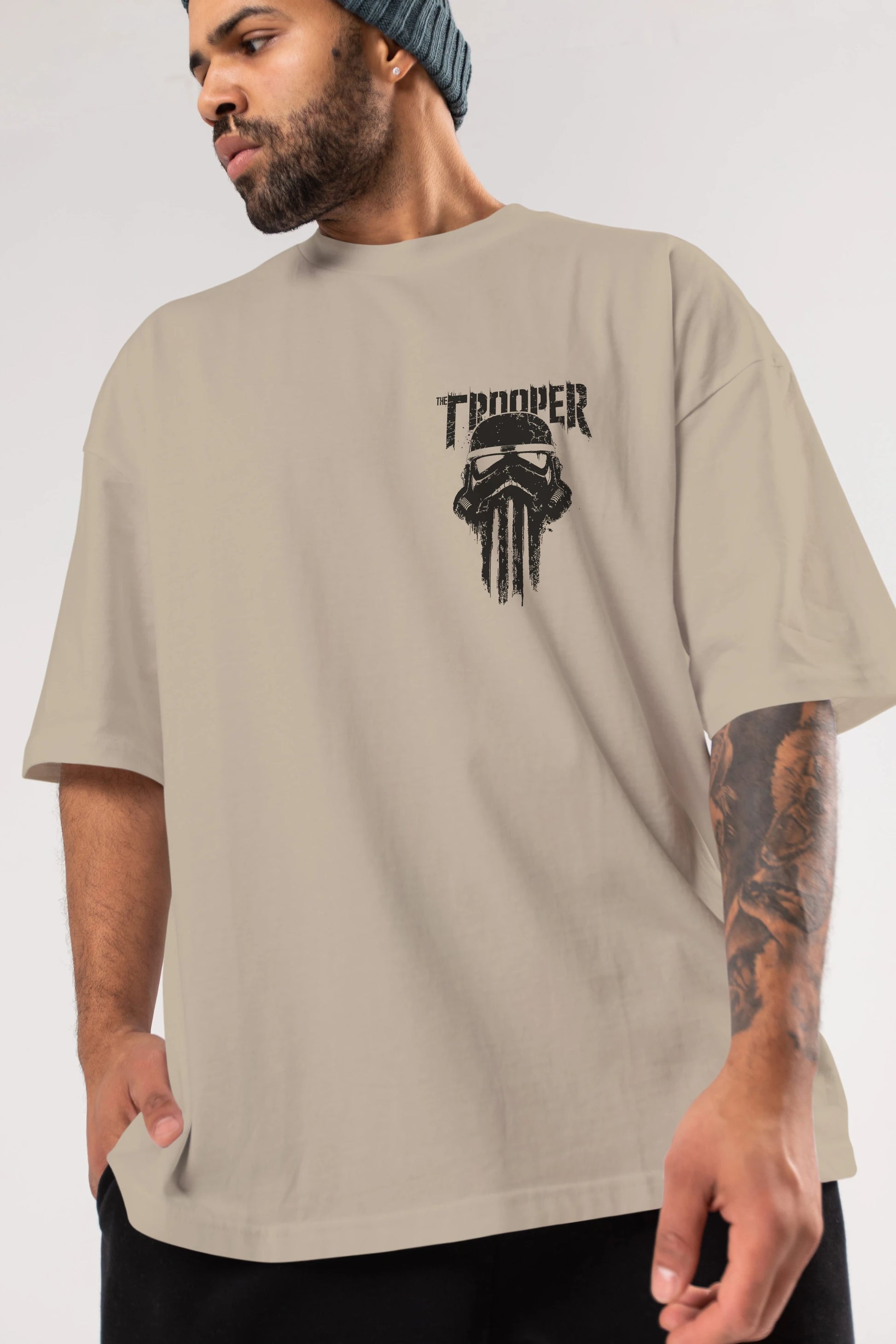 The Trooper Ön Sol Baskılı Oversize t-shirt Erkek Kadın Unisex %100 Pamuk Bisiklet Yaka tişort
