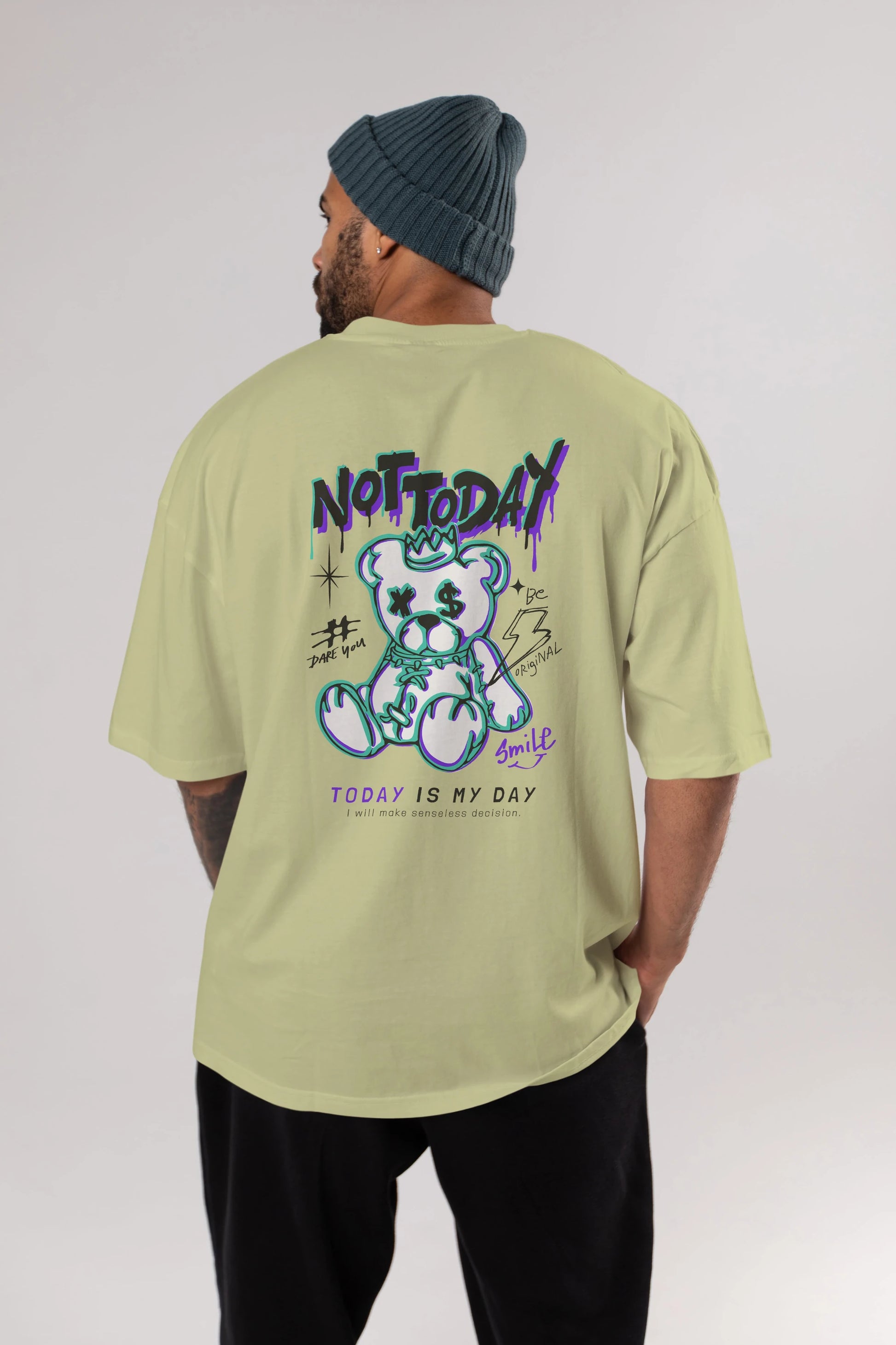 Teddy Bear Not Today Arka Baskılı Oversize t-shirt Erkek Kadın Unisex