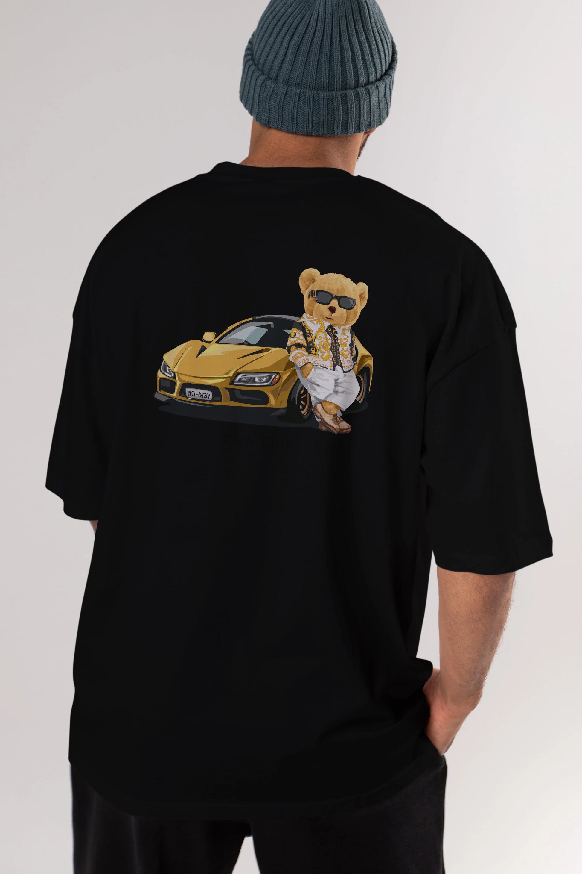 Teddy Bear Rich Club Arka Baskılı Oversize t-shirt Erkek Kadın Unisex %100 Pamuk