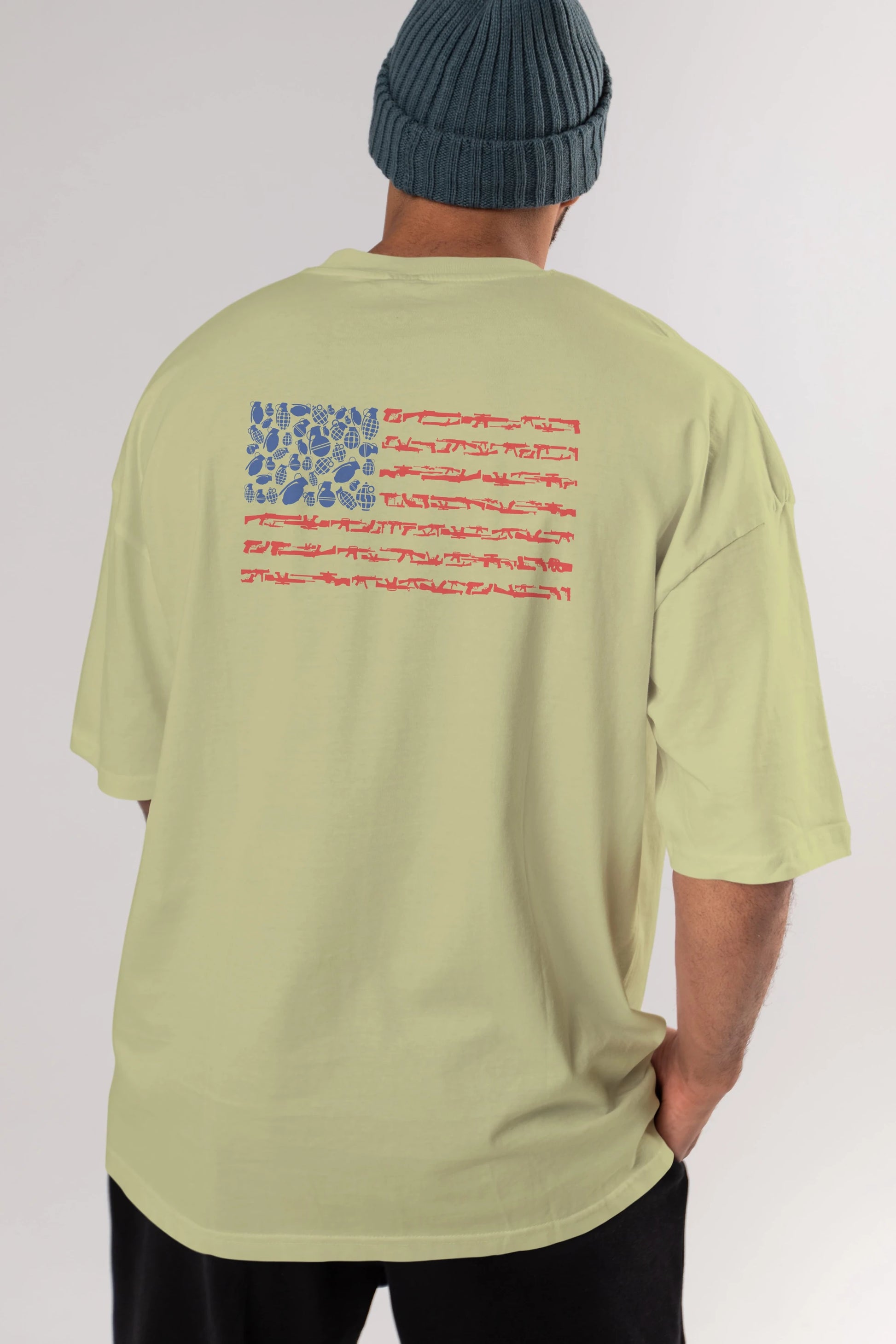 Weapon Flag Arka Baskılı Oversize t-shirt %100 pamuk Erkek Kadın Unisex