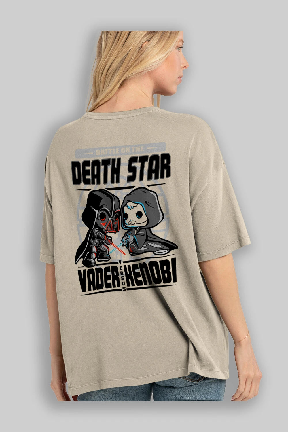 Vader Kenobi Arka Baskılı Oversize t-shirt Erkek Kadın Unisex %100 Pamuk Bisiklet Yaka tişort
