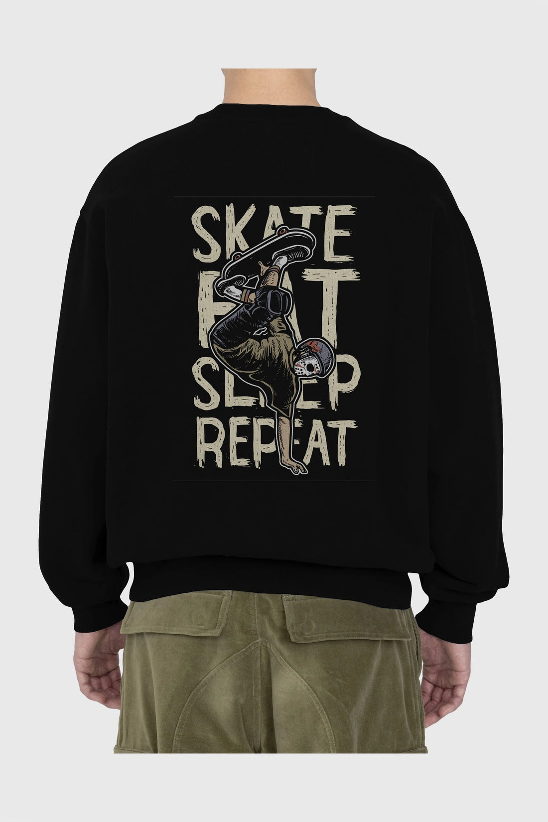 Skate Eat Sleep Repeat Arka Baskılı Oversize Sweatshirt Erkek Kadın Unisex