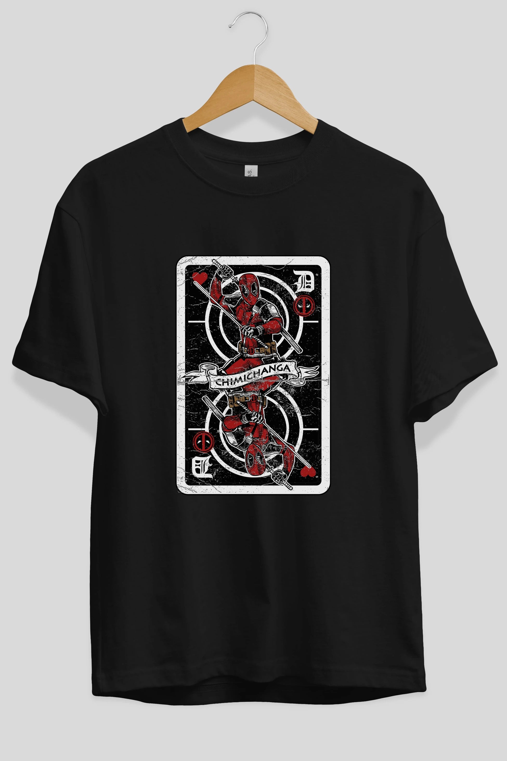 Deadpool Card Ön Baskılı Oversize t-shirt Erkek Kadın Unisex %100 Pamuk tişort