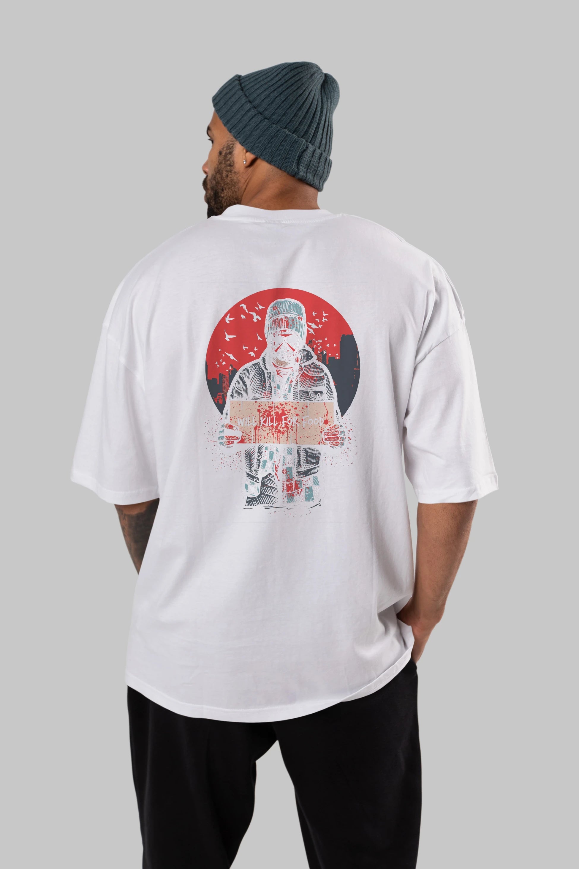 Kill For Food Arka Baskılı Oversize t-shirt Erkek Kadın Unisex %100 Pamuk