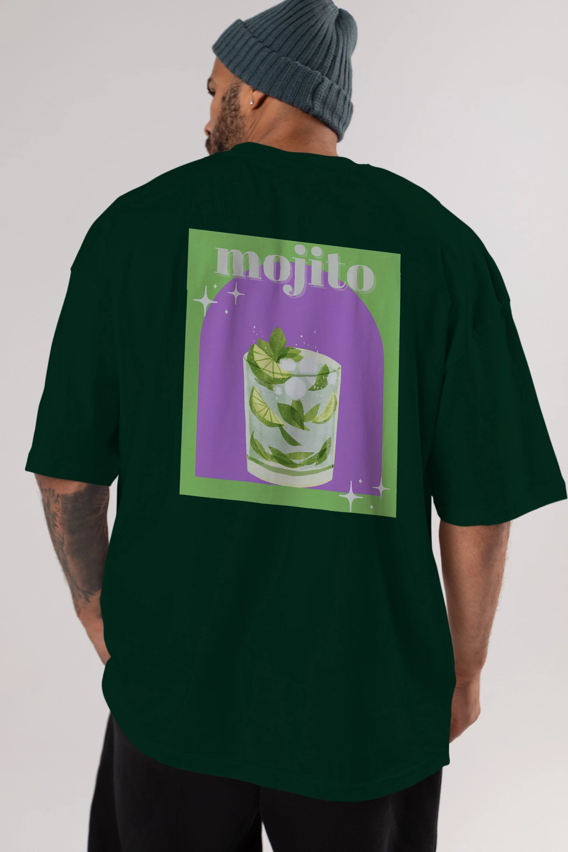 Mojito 3 Arka Baskılı Oversize t-shirt Erkek Kadın Unisex %100 Pamuk Bisiklet Yaka tişort