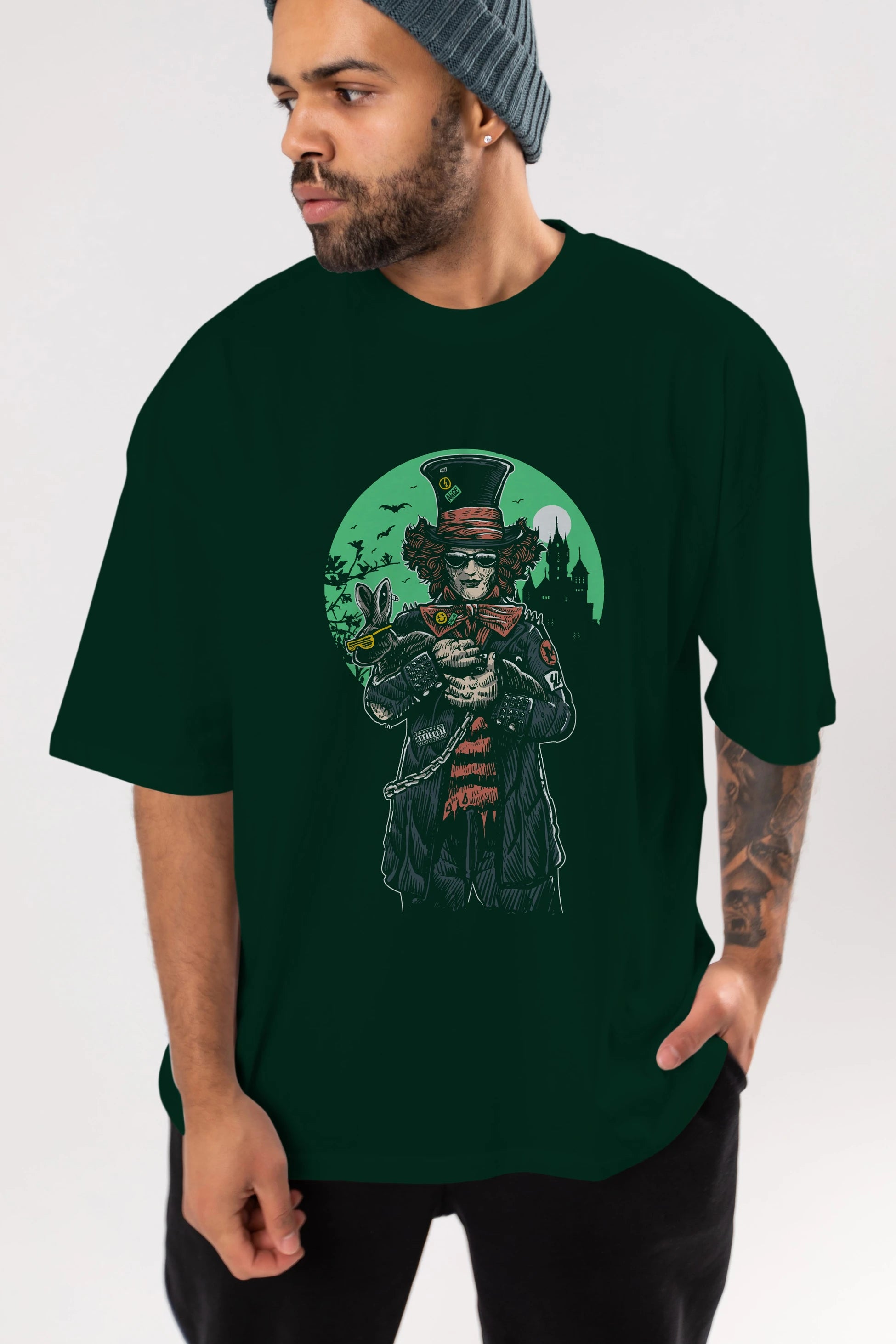 Mad Hatter Ön Baskılı Oversize t-shirt Erkek Kadın Unisex %100 Pamuk tişort