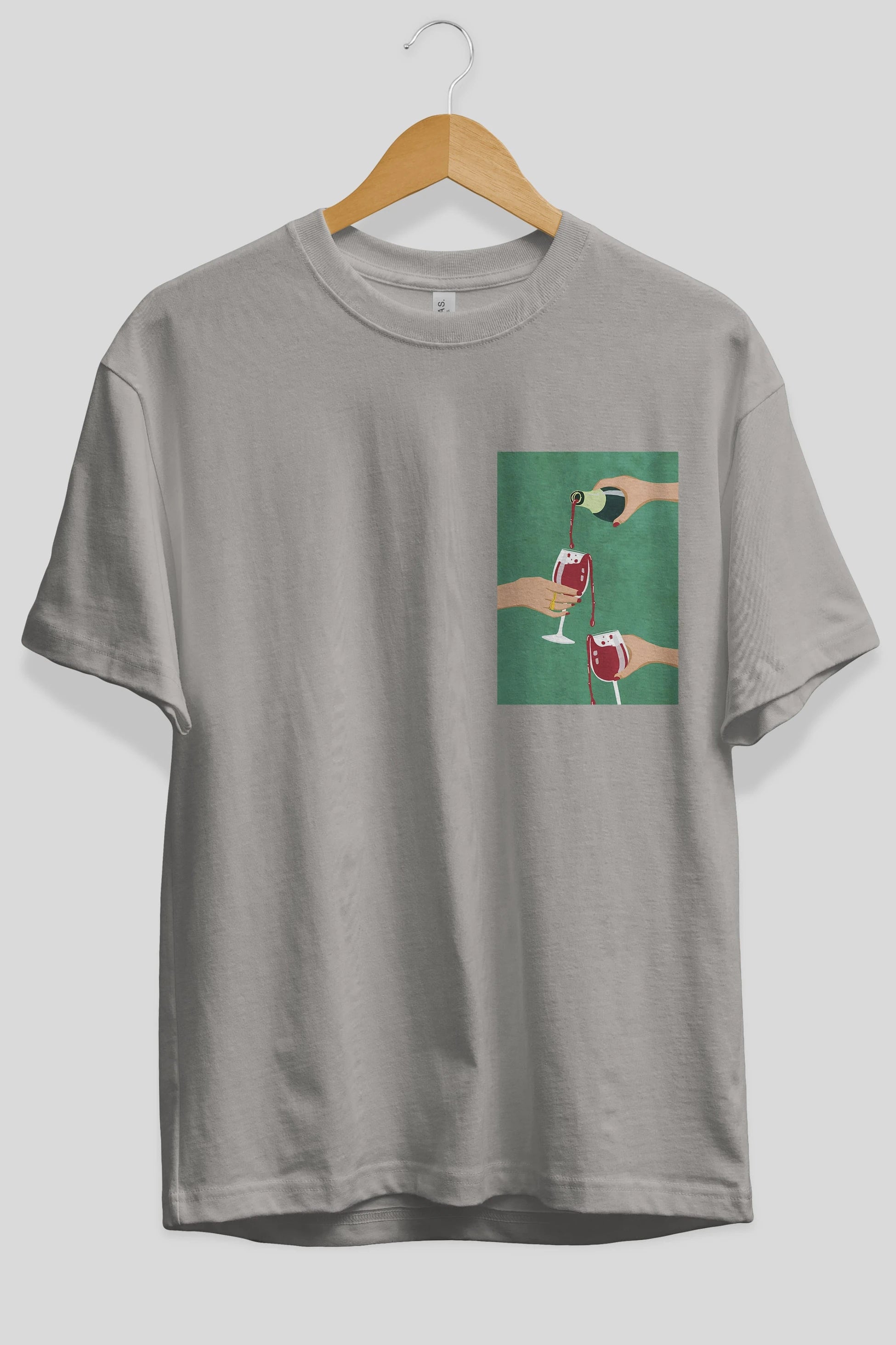 Wine 2 Ön Sol Baskılı Oversize t-shirt Erkek Kadın Unisex %100 Pamuk Bisiklet Yaka tişort