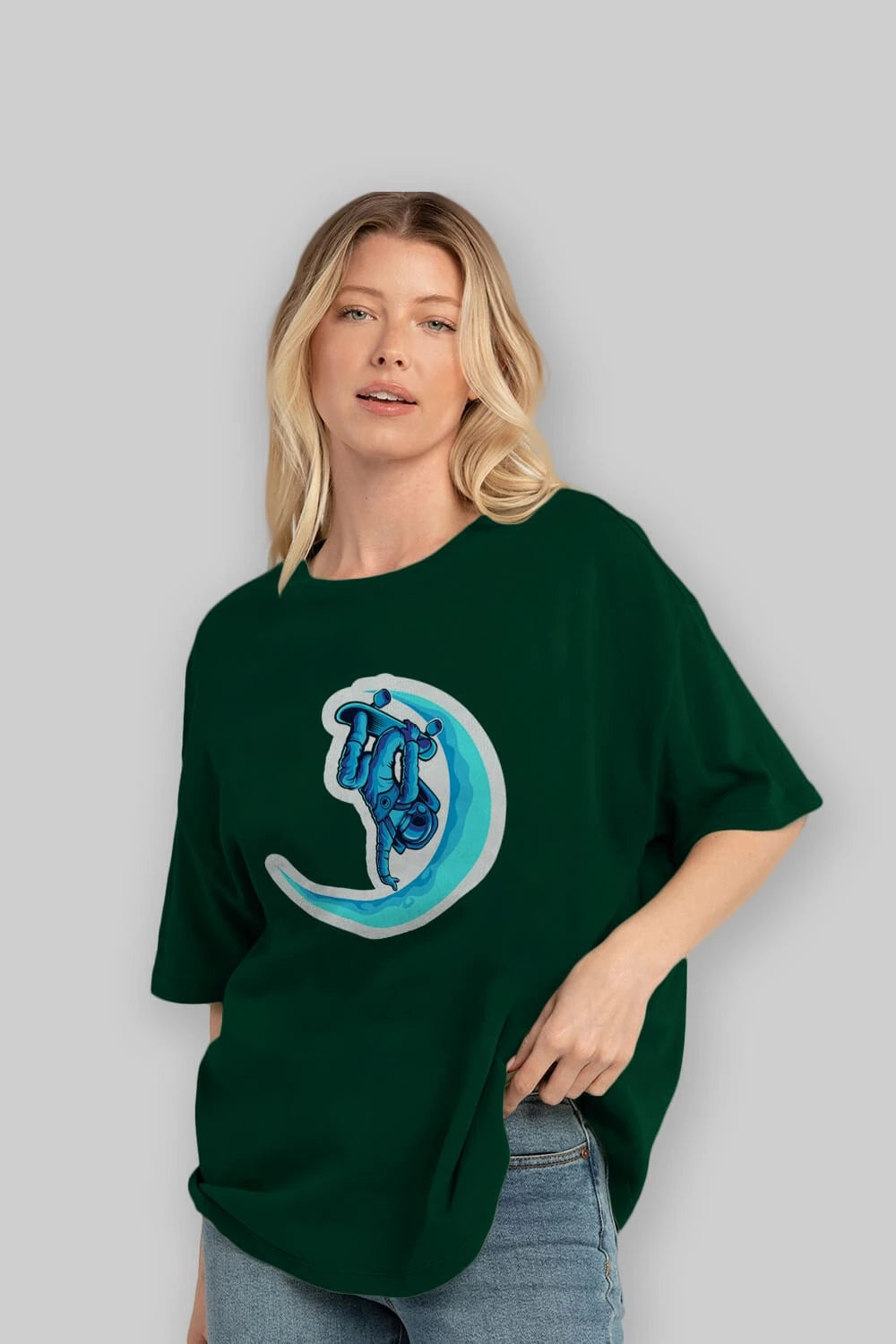 Skating on the moon sticker Ön Baskılı Oversize t-shirt Erkek Kadın Unisex