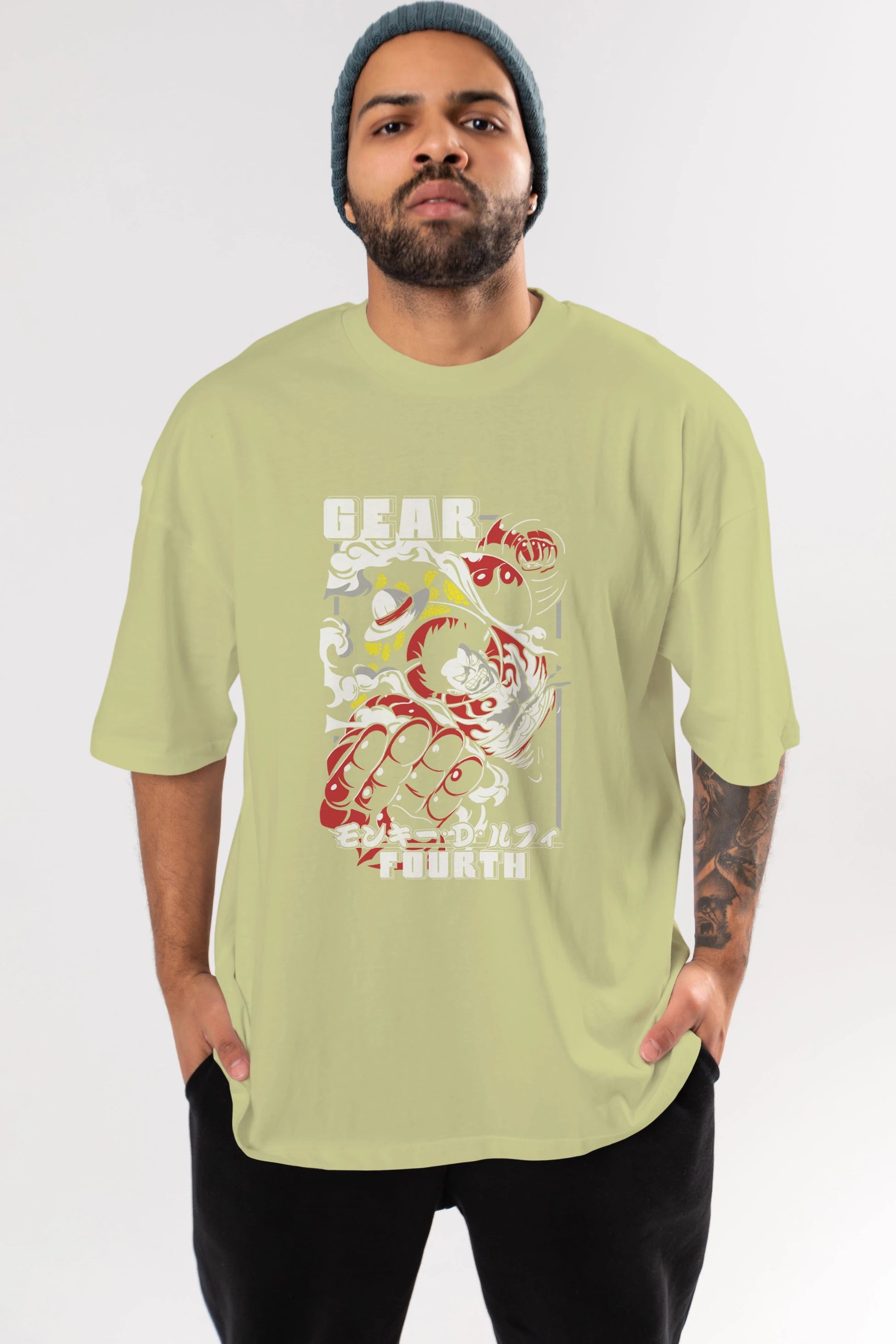 LUFFY gear fourth Anime Ön Baskılı Oversize t-shirt %100 pamuk Erkek Kadın Unisex
