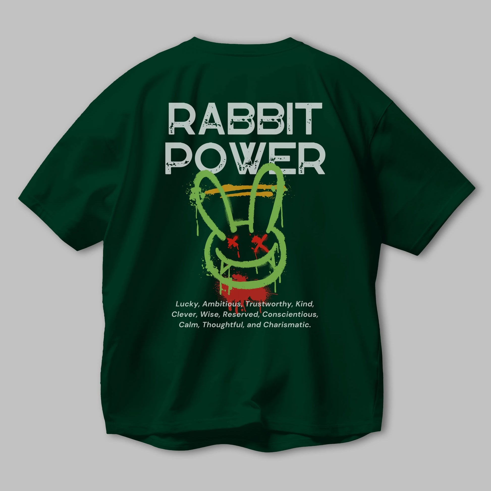 Rabbit Power Yazılı Arka Baskılı Oversize t-shirt Erkek Kadın Unisex