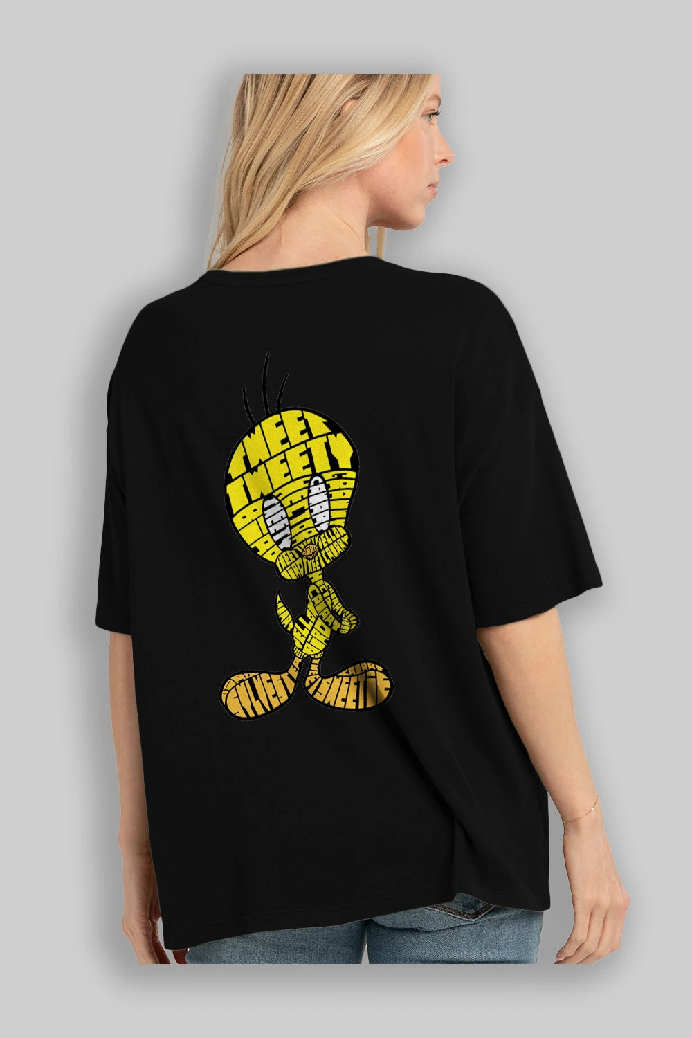 Tweety Arka Baskılı Oversize t-shirt %100 pamuk Erkek Kadın Unisex
