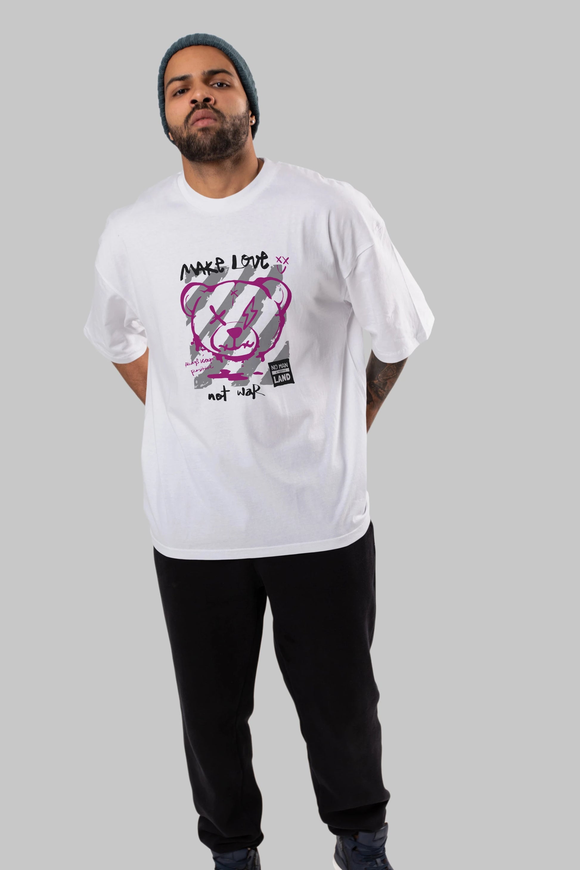Make Love Bear Ön Baskılı Oversize t-shirt Erkek Kadın Unisex