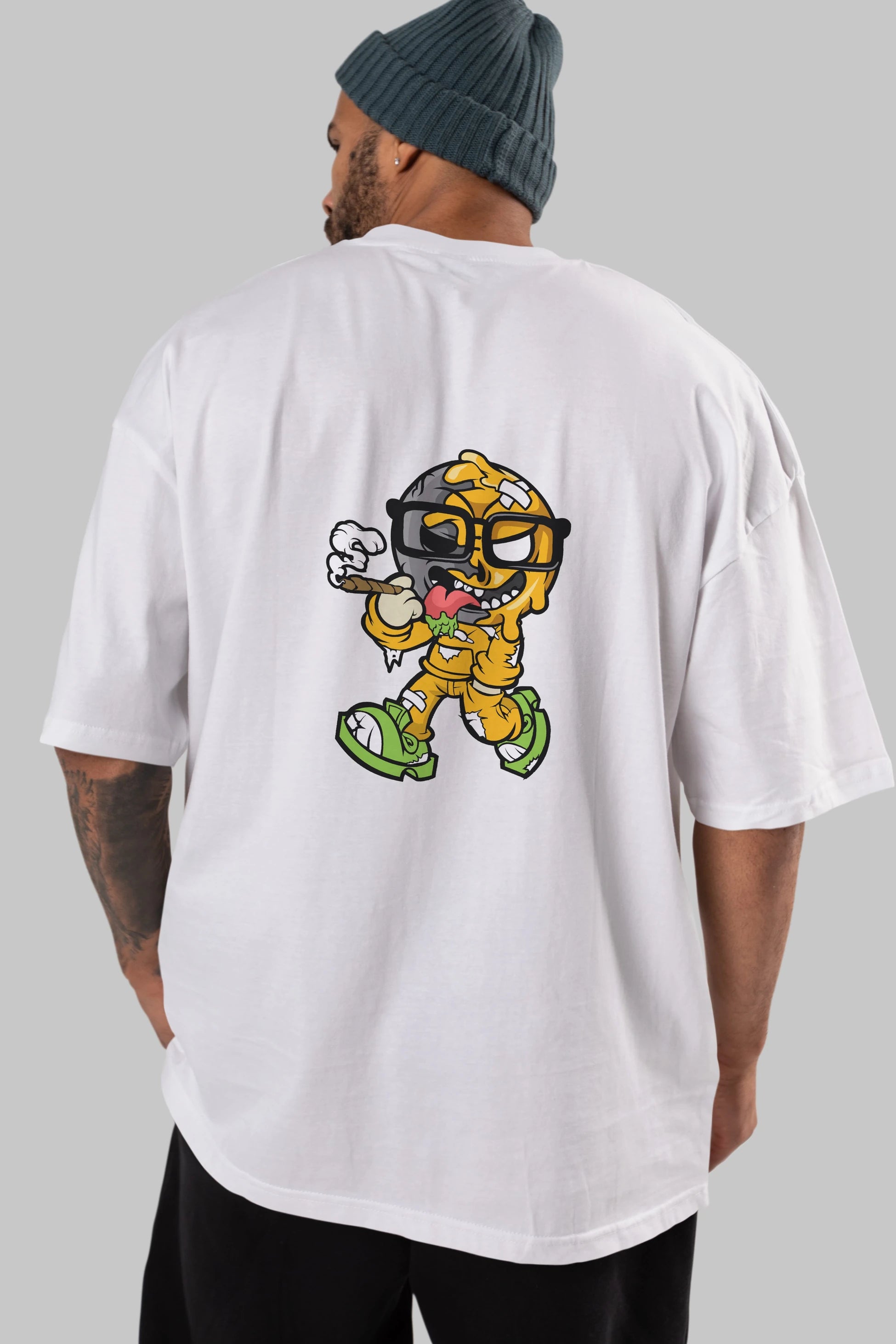 Eyeball Smoker Arka Baskılı Oversize t-shirt Erkek Kadın Unisex %100 Pamuk tişort