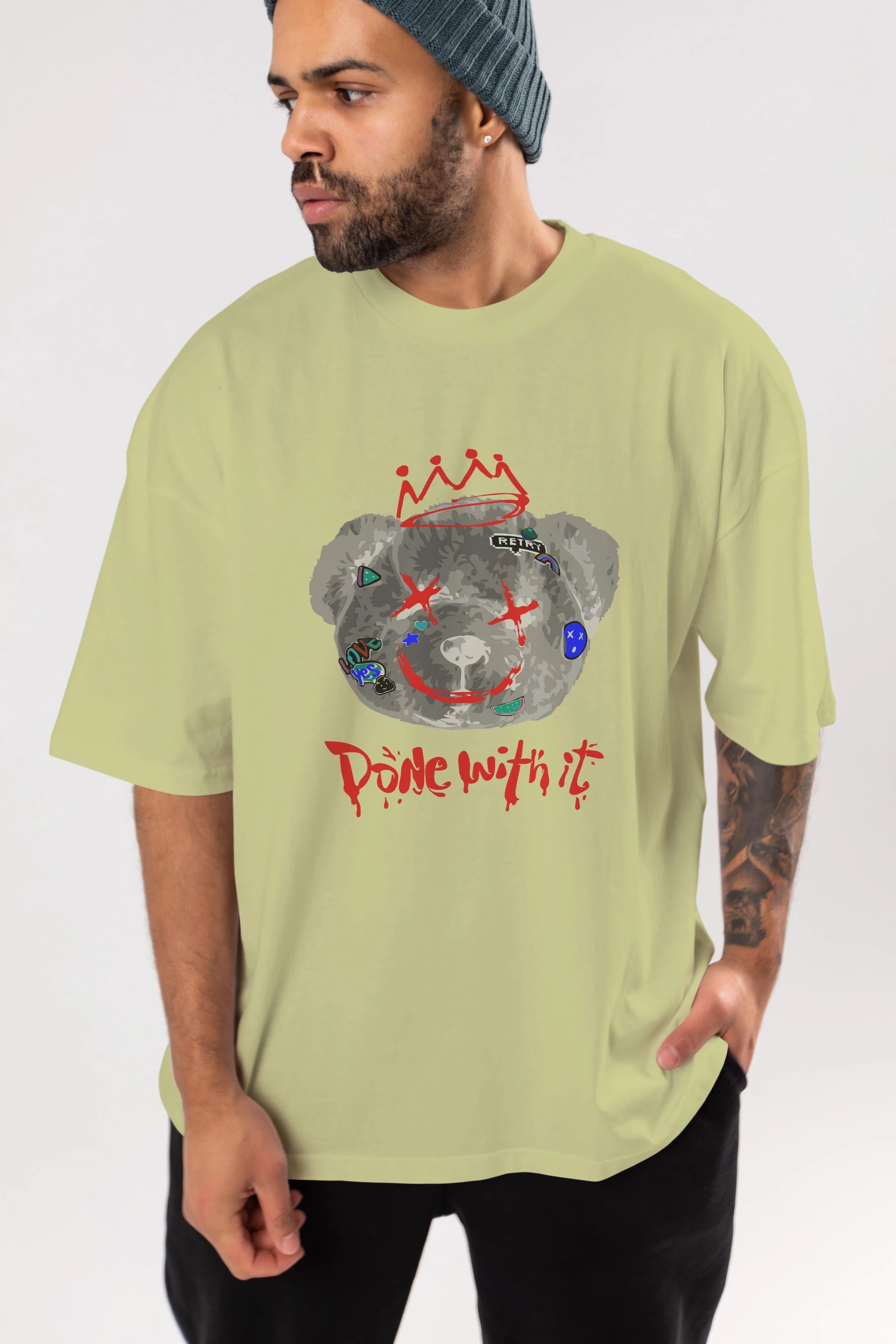 Done With it Bear Ön Baskılı Oversize t-shirt Erkek Kadın Unisex