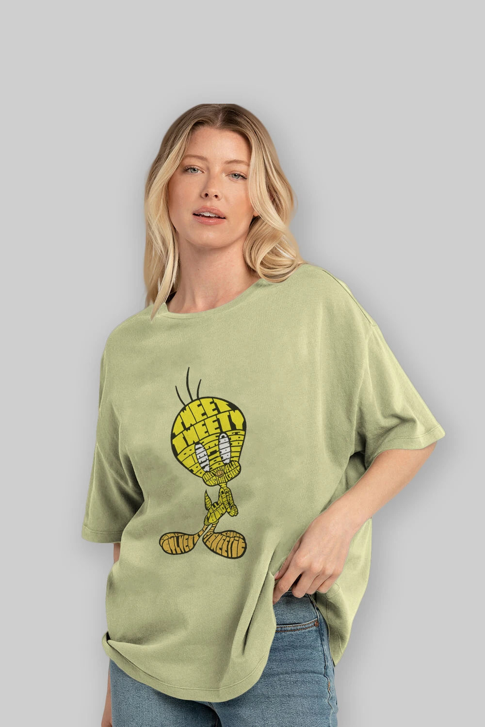 Tweety Ön Baskılı Oversize t-shirt %100 pamuk Erkek Kadın Unisex