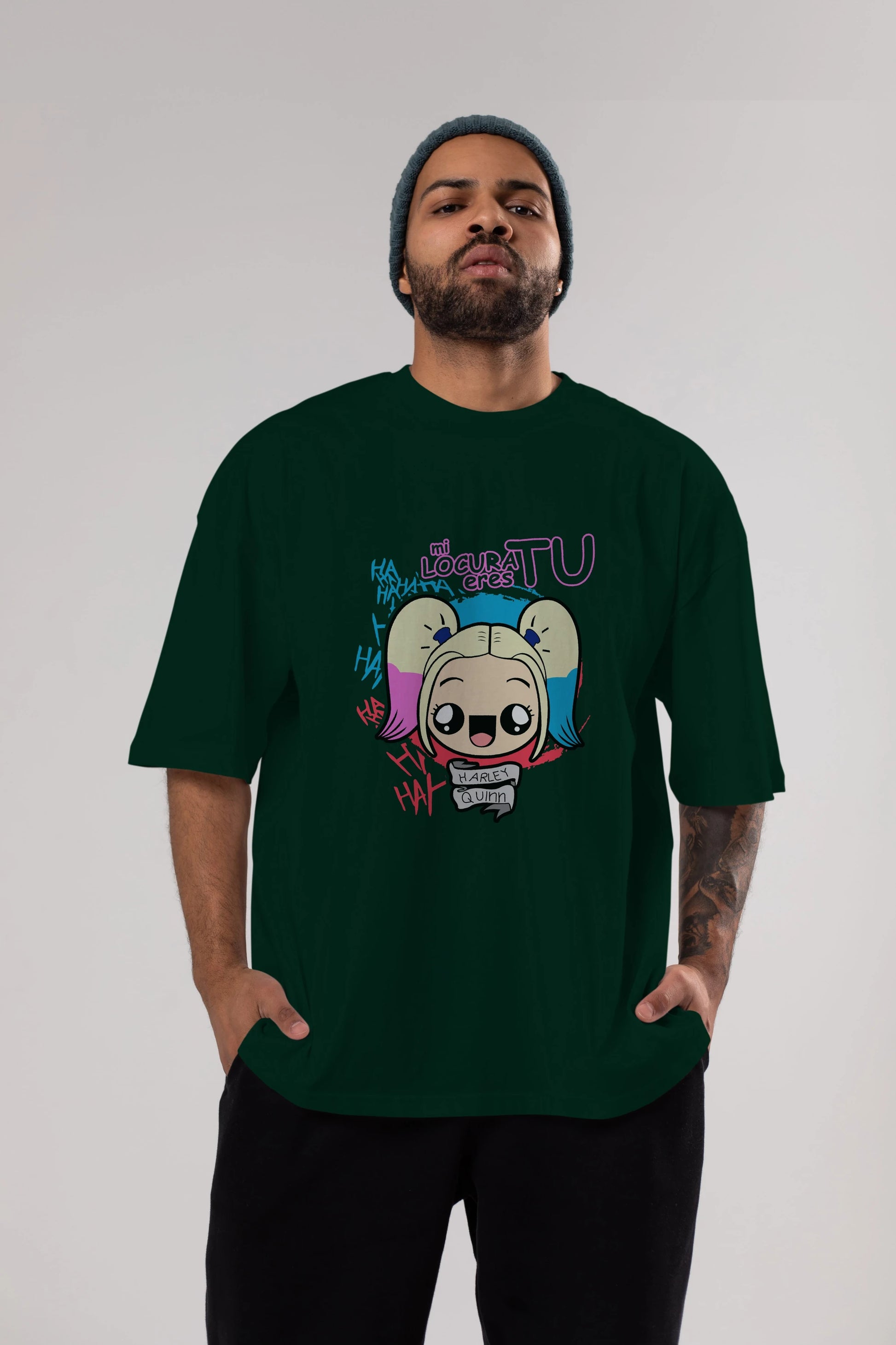 Harley Quinn Ön Baskılı Oversize t-shirt Erkek Kadın Unisex %100 Pamuk Bisiklet Yaka tişort