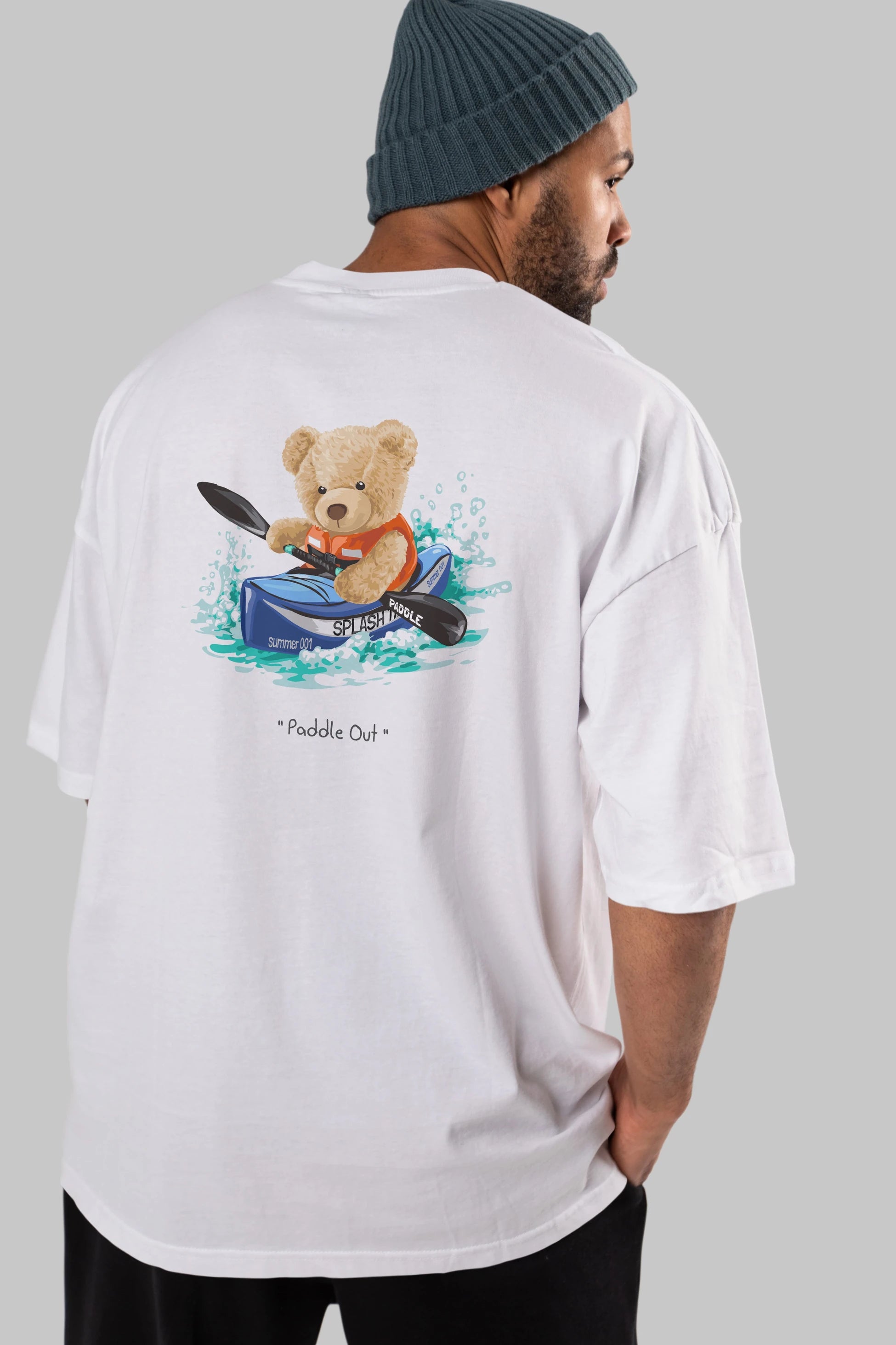 Teddy Bear Paddle Out Arka Baskılı Oversize t-shirt Erkek Kadın Unisex %100 Pamuk