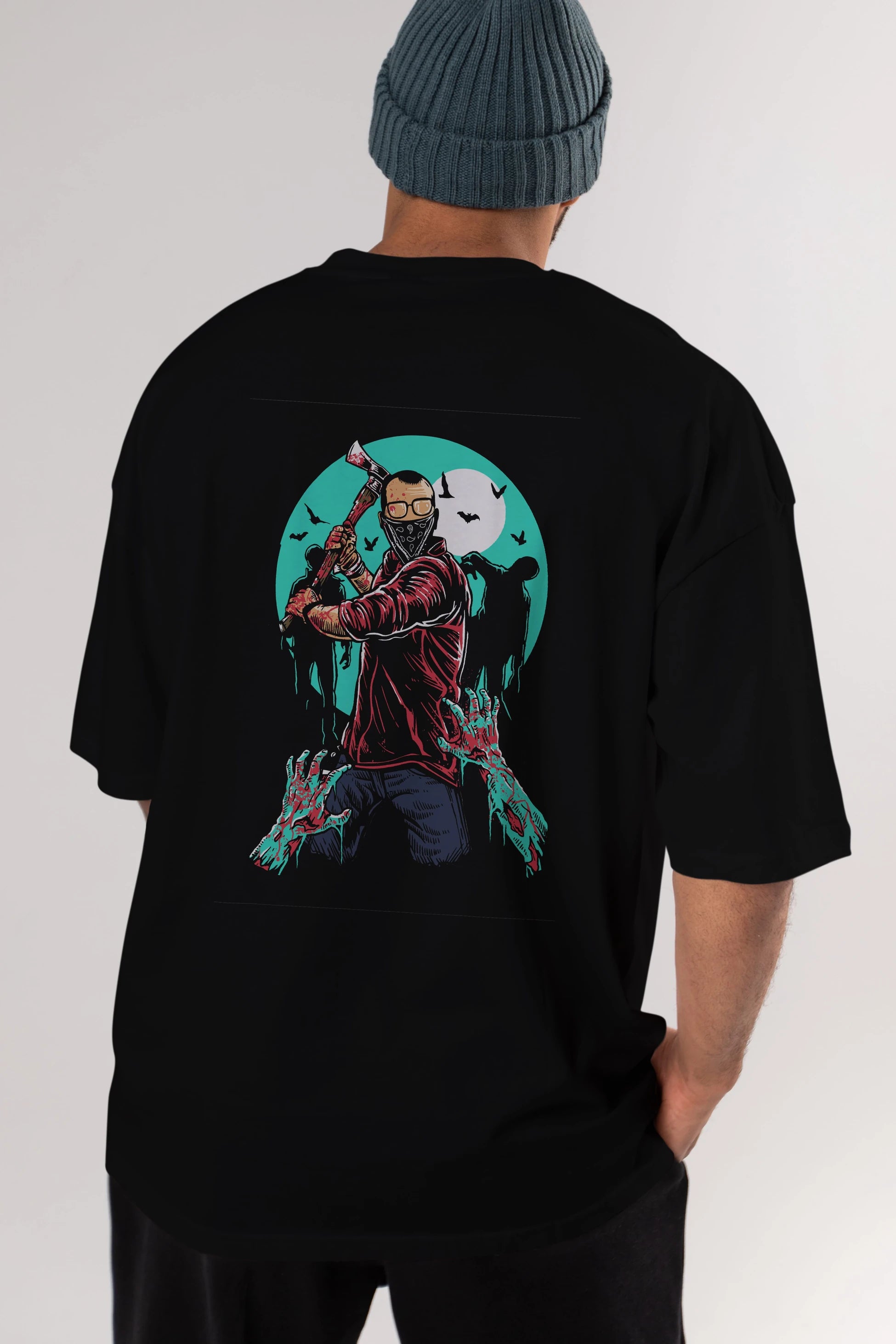 Zombie Killer Arka Baskılı Oversize t-shirt Erkek Kadın Unisex %100 Pamuk