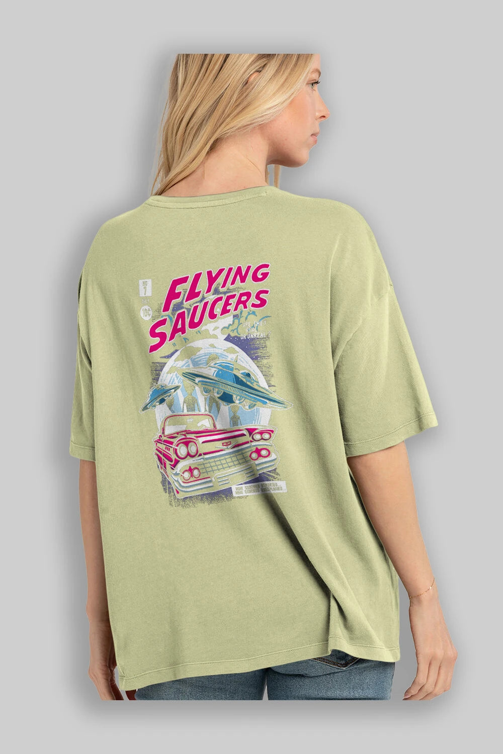 Flying Saucers Arka Baskılı Oversize t-shirt Erkek Kadın Unisex %100 Pamuk