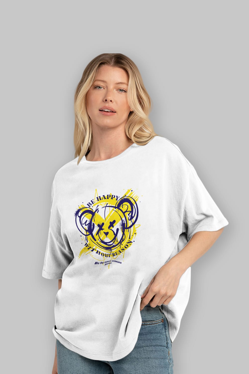 Be Happy Bear 2 Ön Baskılı Oversize t-shirt Erkek Kadın Unisex