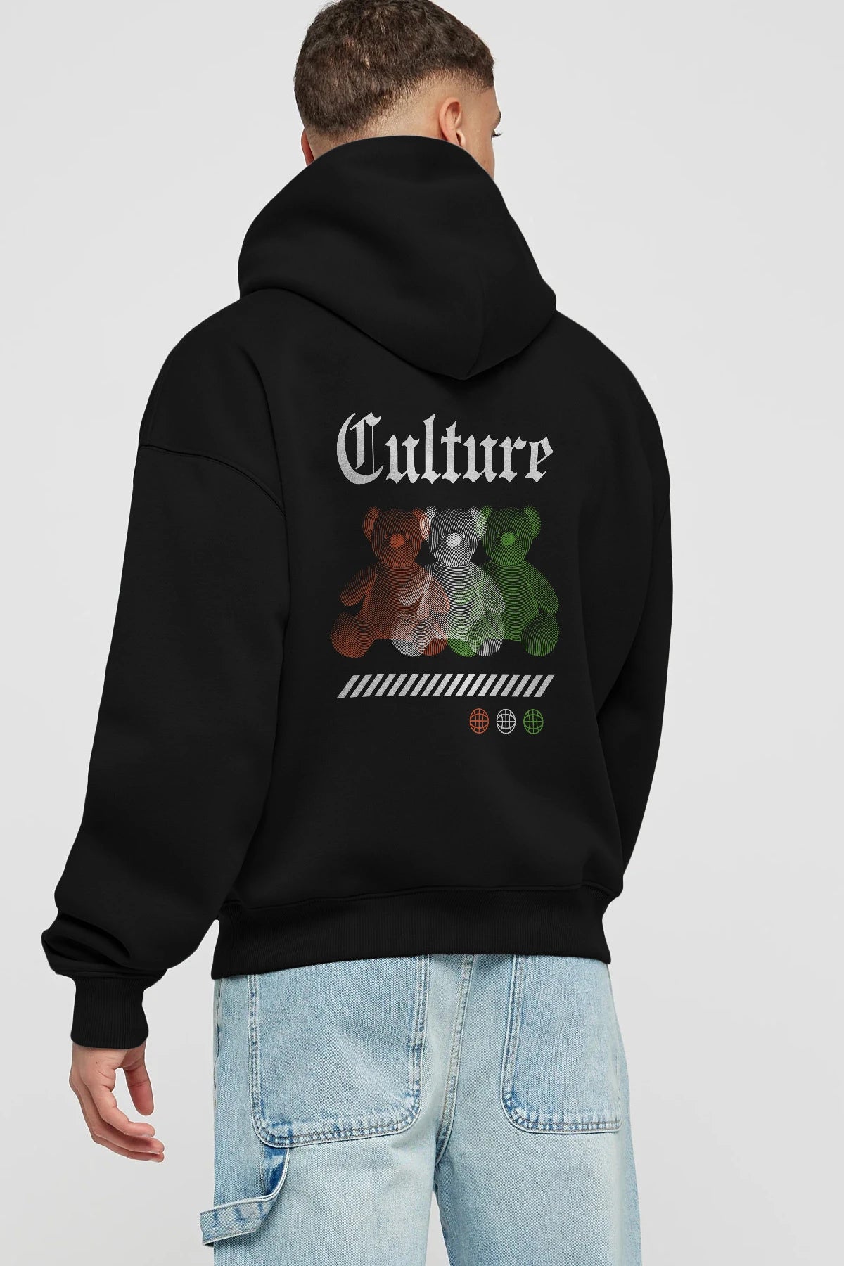 Culture Bear Arka Baskılı Hoodie Oversize Kapüşonlu Sweatshirt Erkek Kadın Unisex