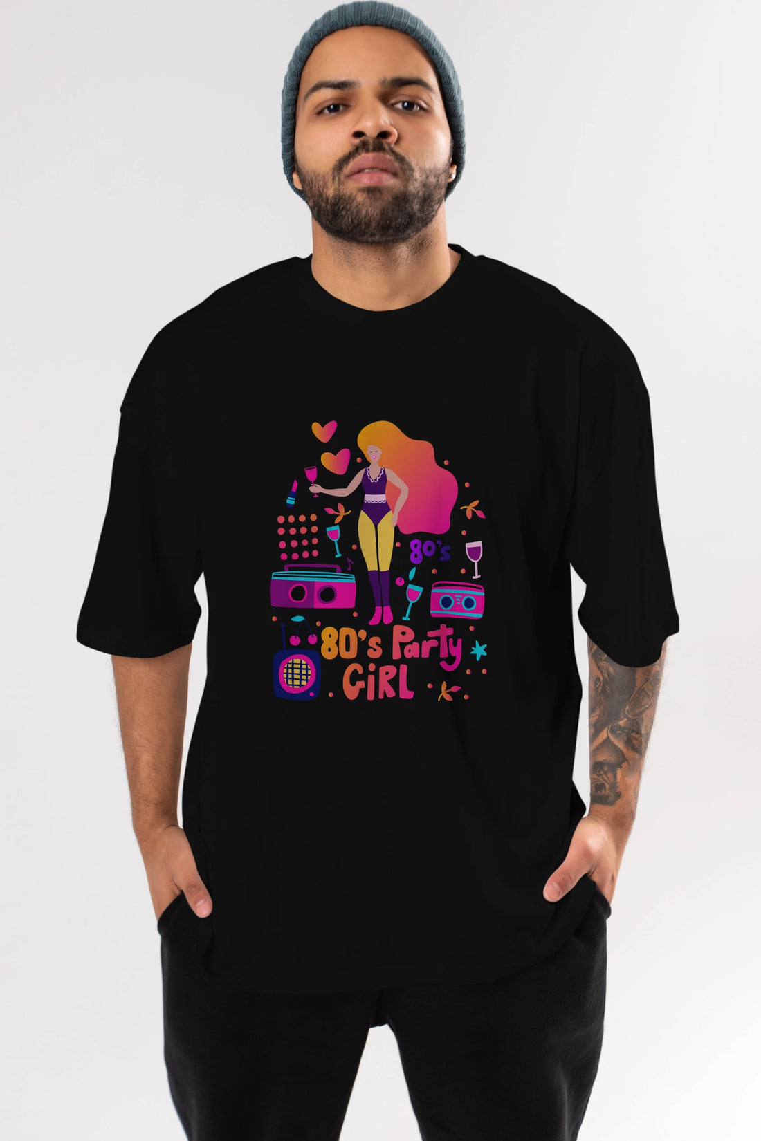 Retro Girl Party Ön Baskılı Oversize t-shirt Erkek Kadın Unisex