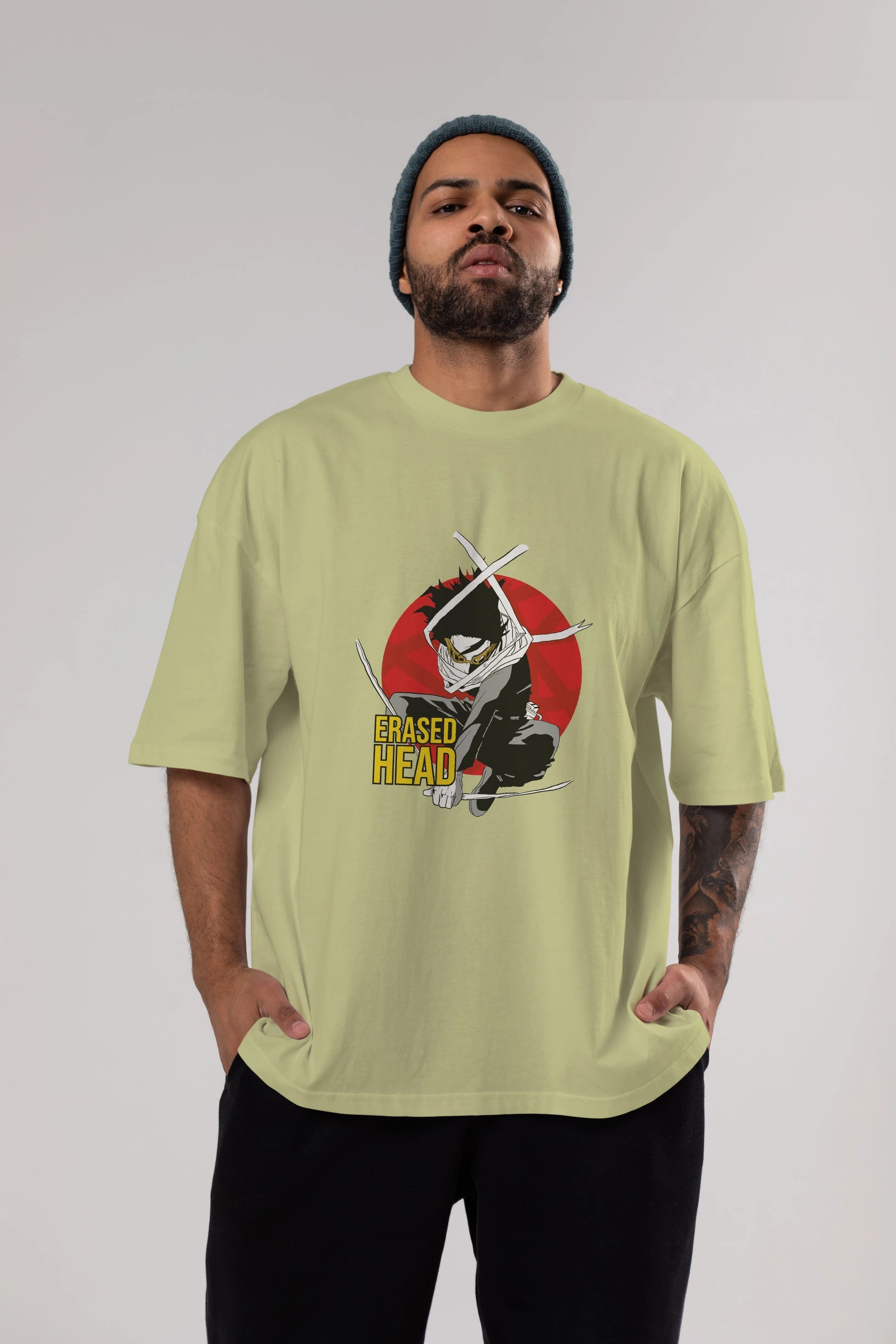 Erased Head Anime Ön Baskılı Oversize t-shirt %100 pamuk Erkek Kadın Unisex