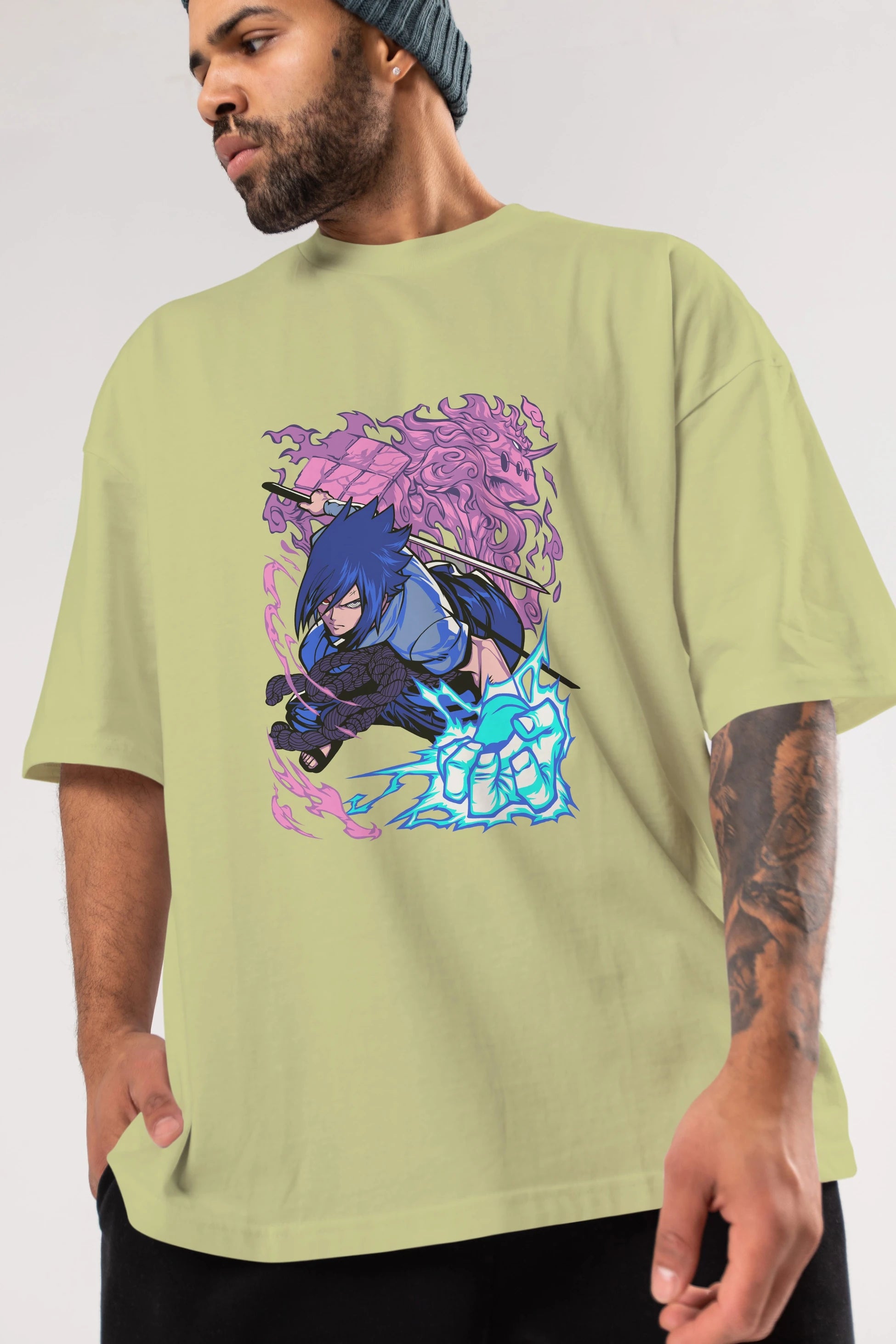 NARUTO SASUKE UCHIHA 2 Anime Ön Baskılı Oversize t-shirt %100 pamuk Erkek Kadın Unisex