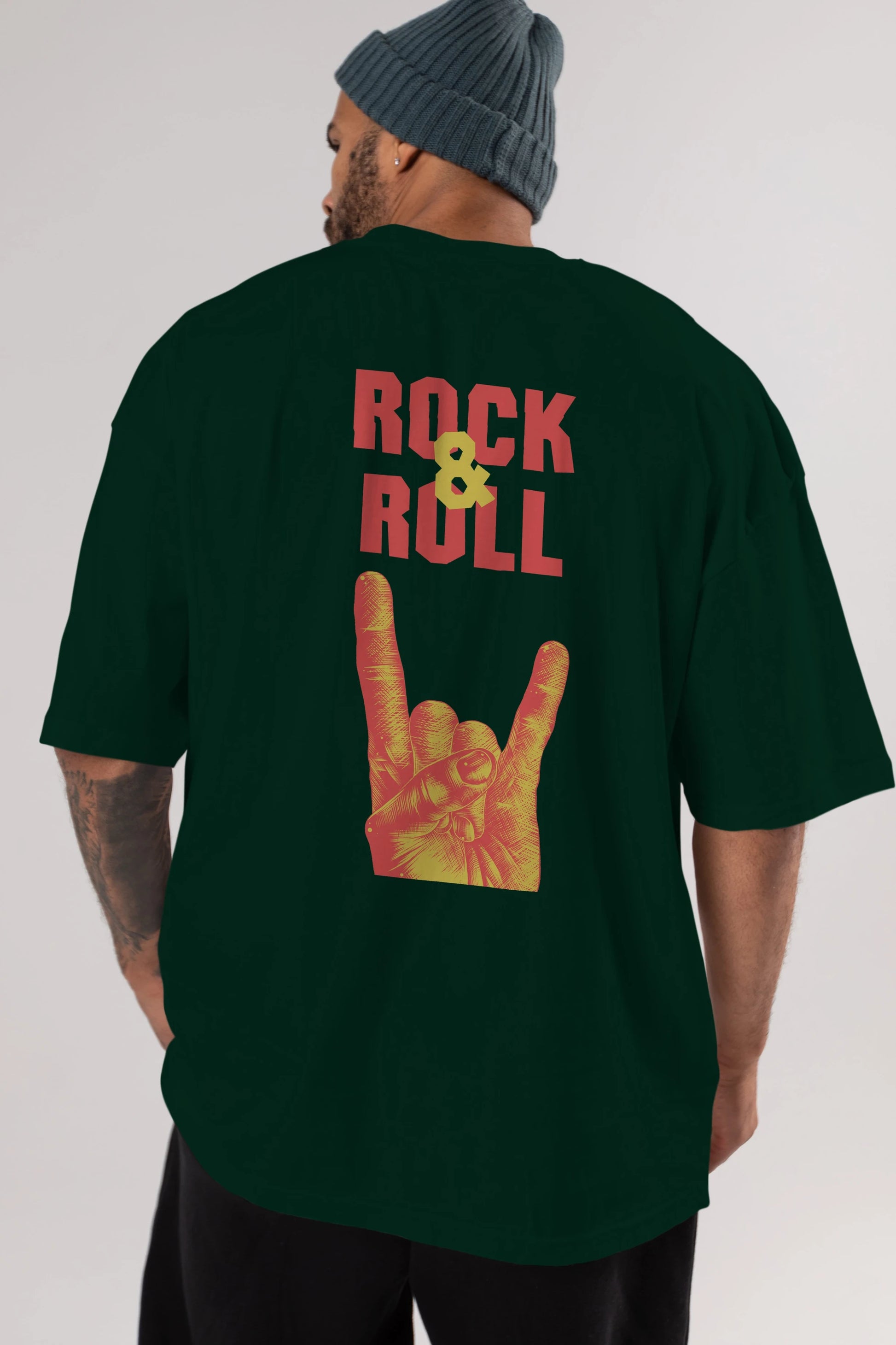 Rock & Roll Yazılı Arka Baskılı Oversize t-shirt Erkek Kadın Unisex