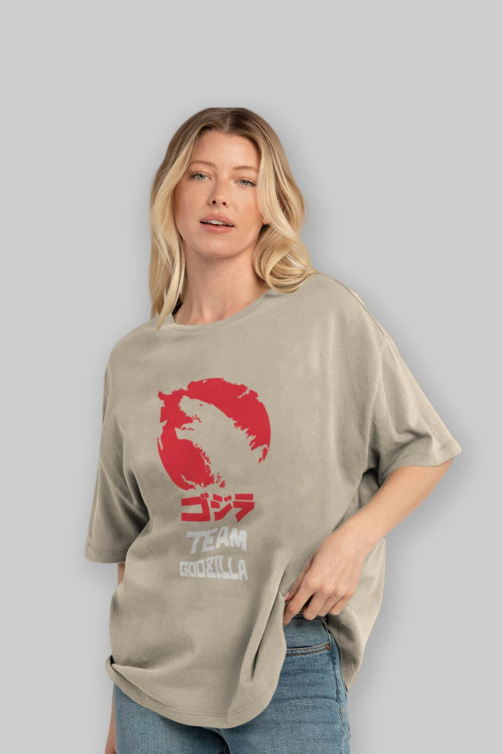 Team Godzilla Ön Baskılı Oversize t-shirt Erkek Kadın Unisex %100 Pamuk Bisiklet Yaka tişort