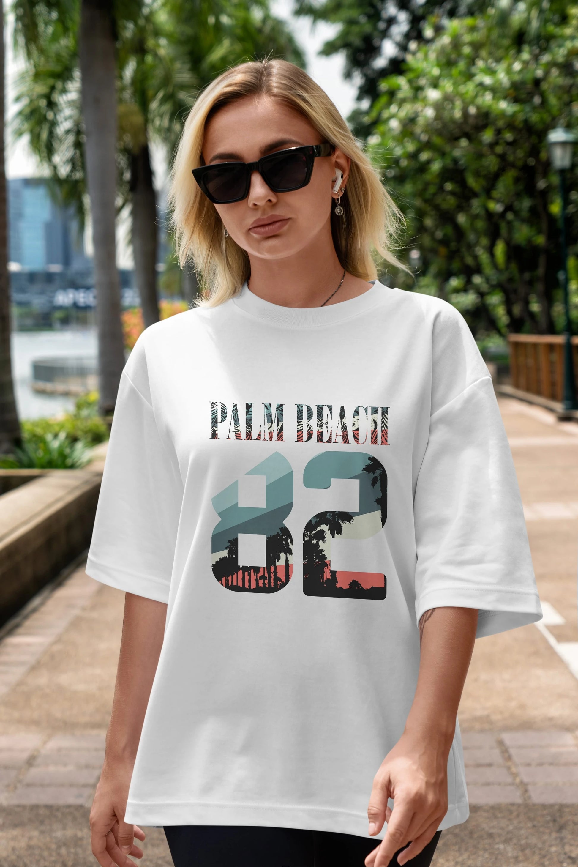 Palm Beach 82 Ön Baskılı Oversize t-shirt Erkek Kadın Unisex