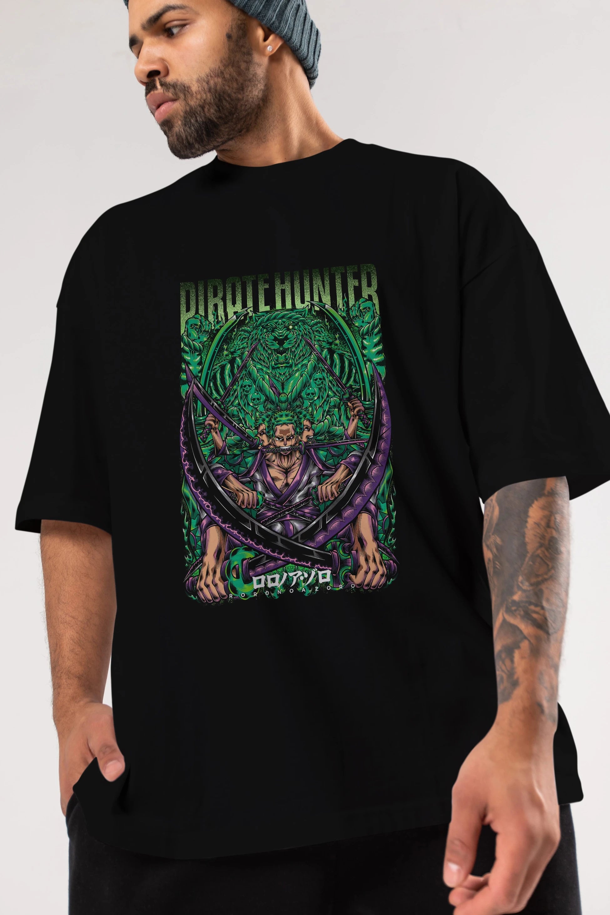 RORONOA ZORO 3 Anime Ön Baskılı Oversize t-shirt %100 pamuk Erkek Kadın Unisex
