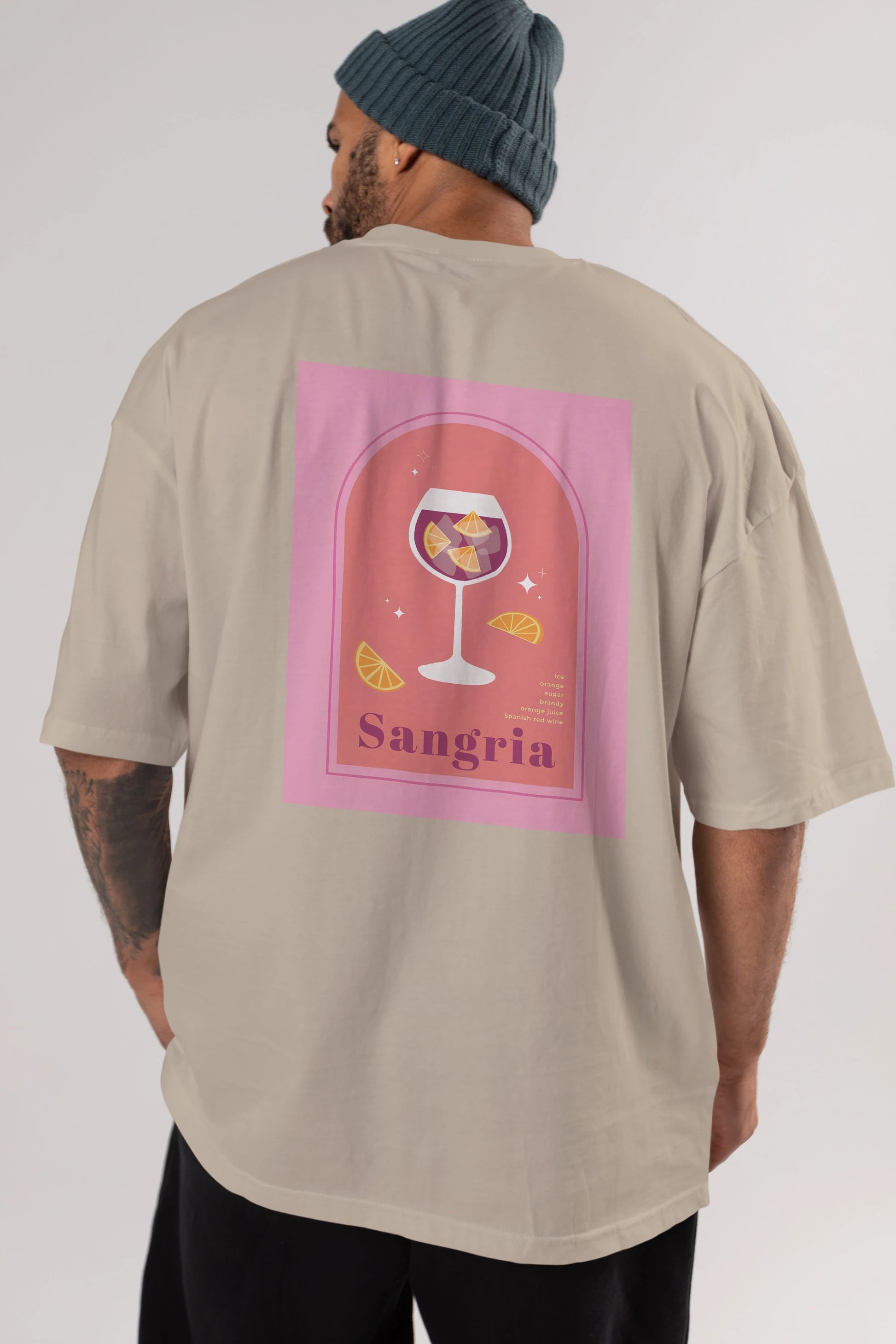 Sangria Arka Baskılı Oversize t-shirt Erkek Kadın Unisex %100 Pamuk Bisiklet Yaka tişort