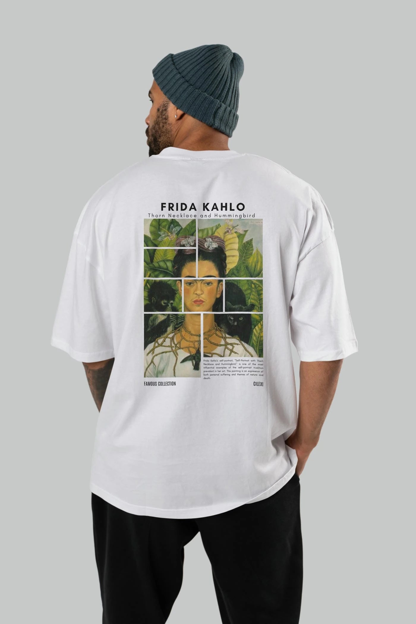 Frida Kahlo Arka Baskılı Oversize t-shirt Erkek Kadın Bisiklet Yaka Pamuk tişort
