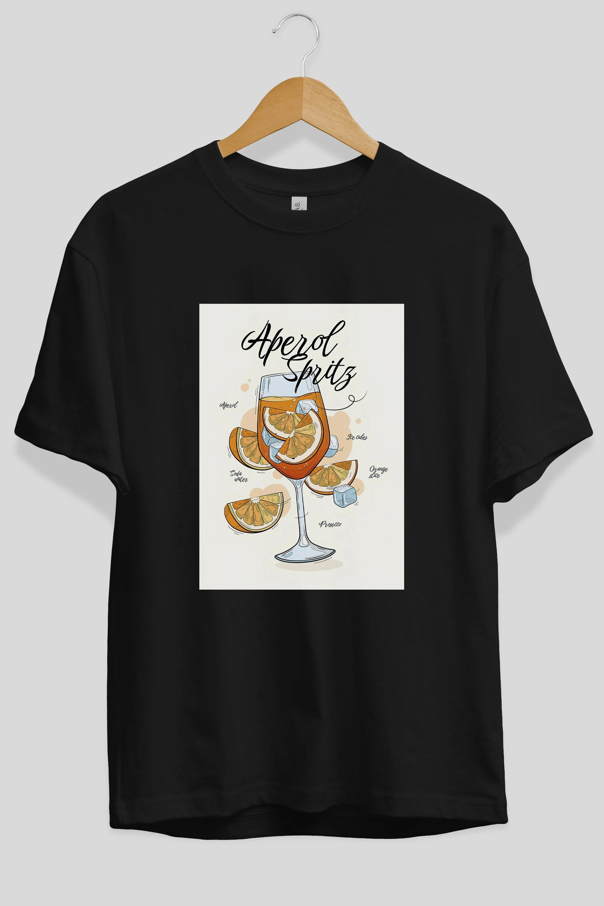 Aperol Spritz 6 Ön Baskılı Oversize t-shirt Erkek Kadın Unisex %100 Pamuk Bisiklet Yaka tişort