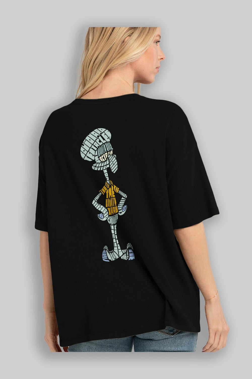 Squidward Arka Baskılı Oversize t-shirt %100 pamuk Erkek Kadın Unisex