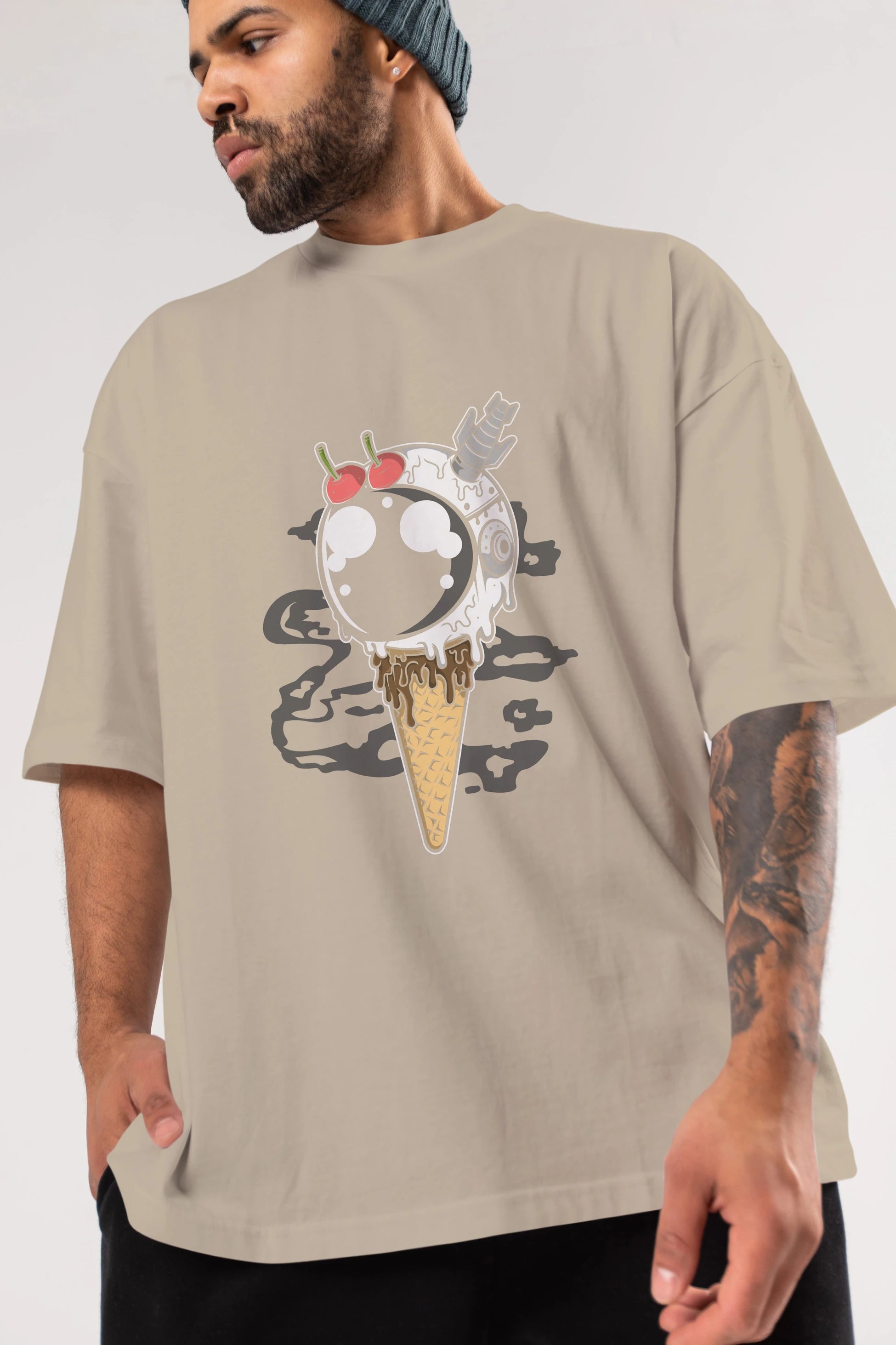 Astronaut Ice Cream Ön Baskılı Oversize t-shirt Erkek Kadın Unisex