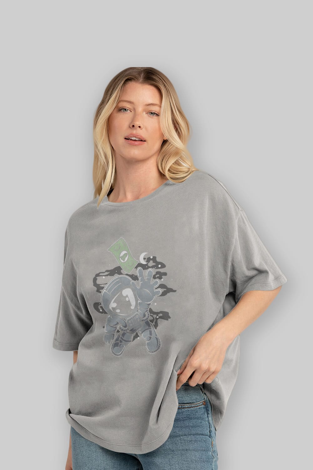 Astronaut Dollar Ön Baskılı Oversize t-shirt Erkek Kadın Unisex