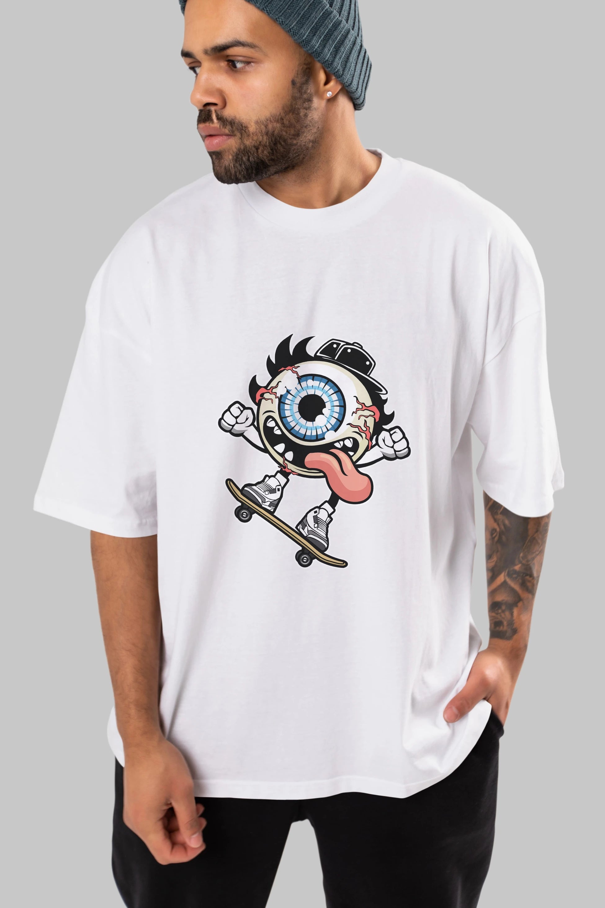 Eye Ball Skater Ön Baskılı Oversize t-shirt Erkek Kadın Unisex %100 Pamuk tişort