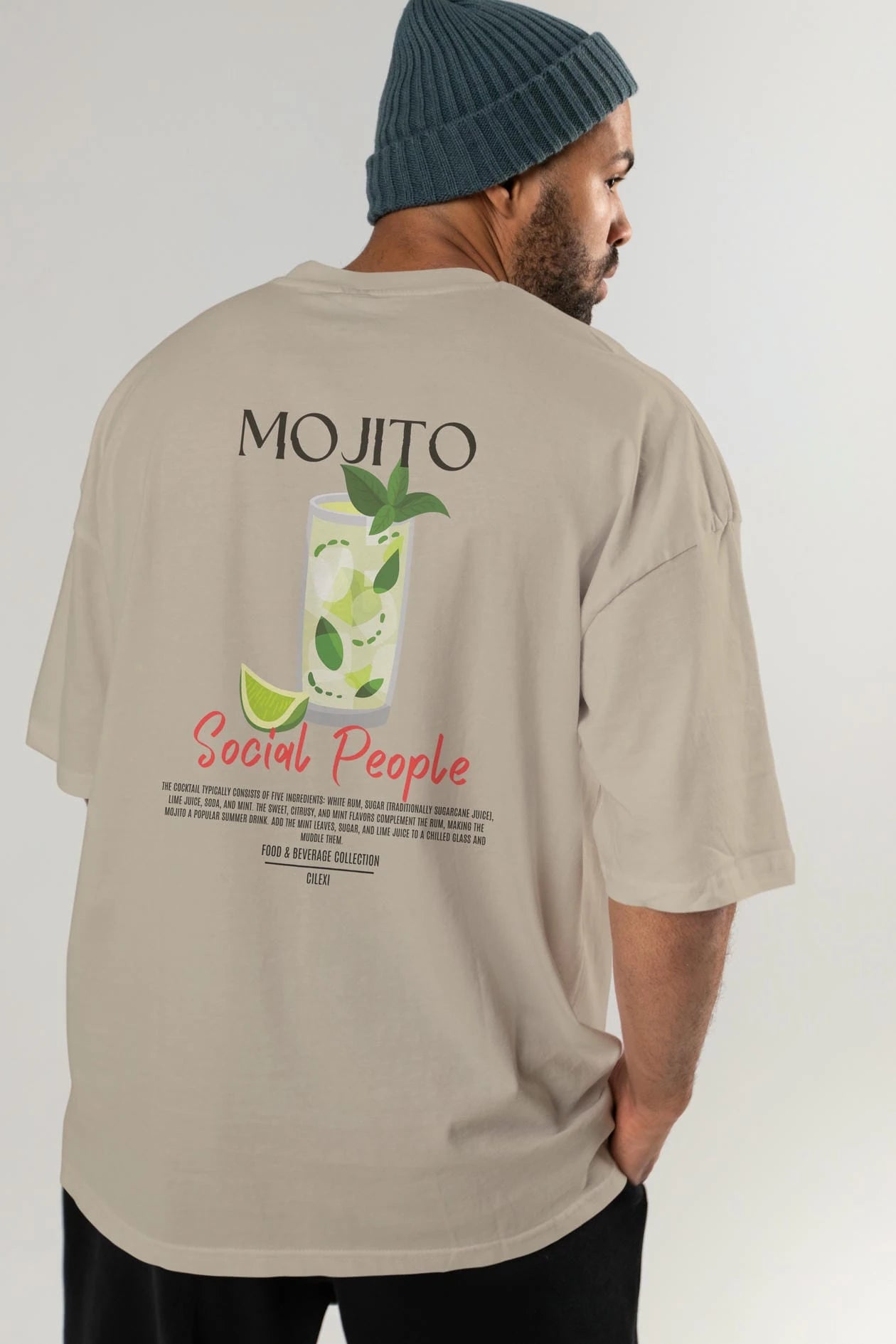 Mojıto Kokteyl Serisi Baskılı Oversize t-shirt Erkek Kadın Unisex %100 Pamuk Bisiklet Yaka tişort