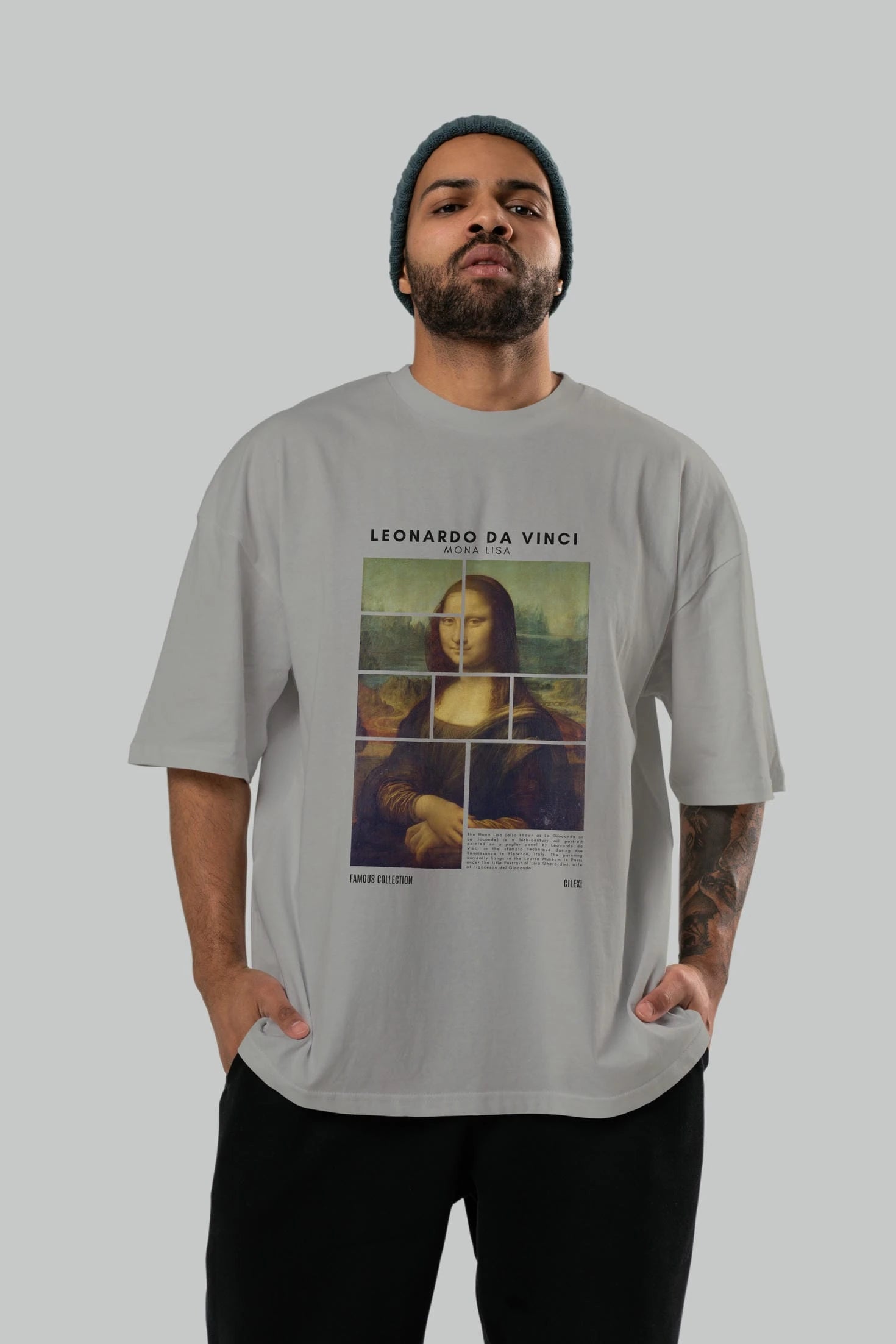 Leonardo Da Vinci Mona Lisa ön Baskılı Oversize t-shirt Erkek Kadın Bisiklet Yaka Pamuk tişort