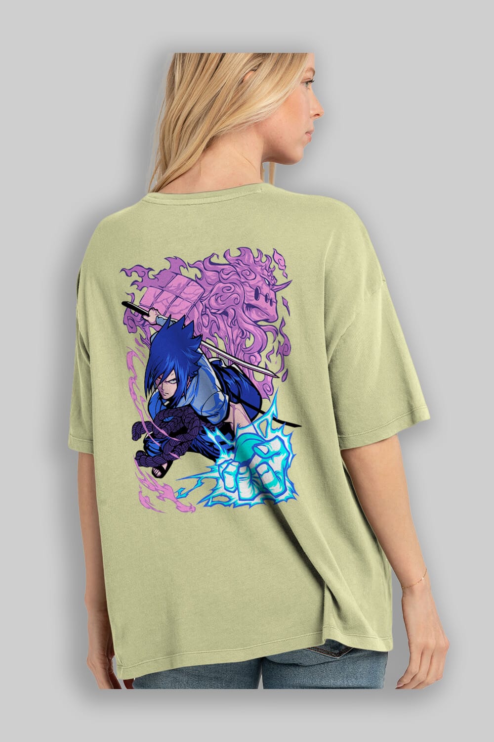 NARUTO SASUKE UCHIHA 2 Anime Arka Baskılı Oversize t-shirt Erkek Kadın Unisex