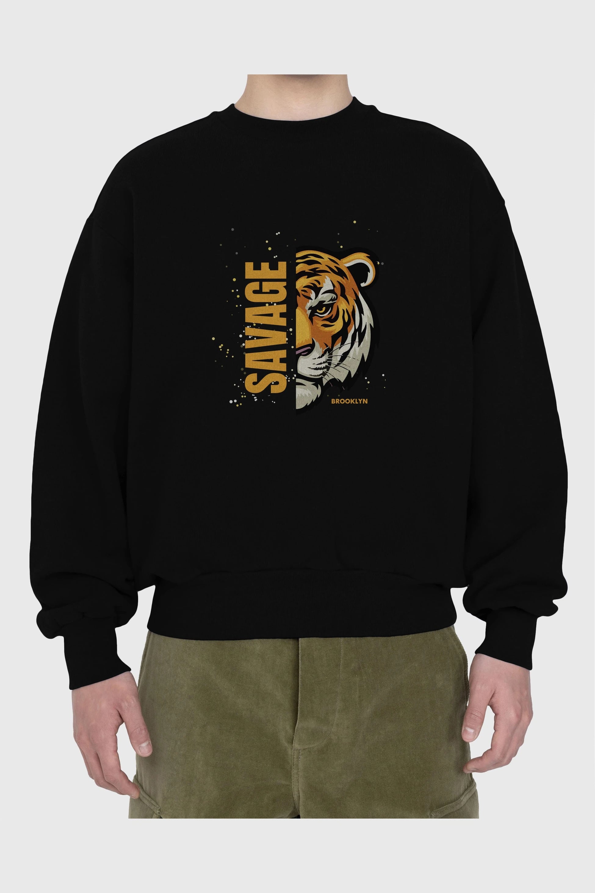 Savage Brooklyn Yazılı Ön Baskılı Oversize Sweatshirt Erkek Kadın Unisex