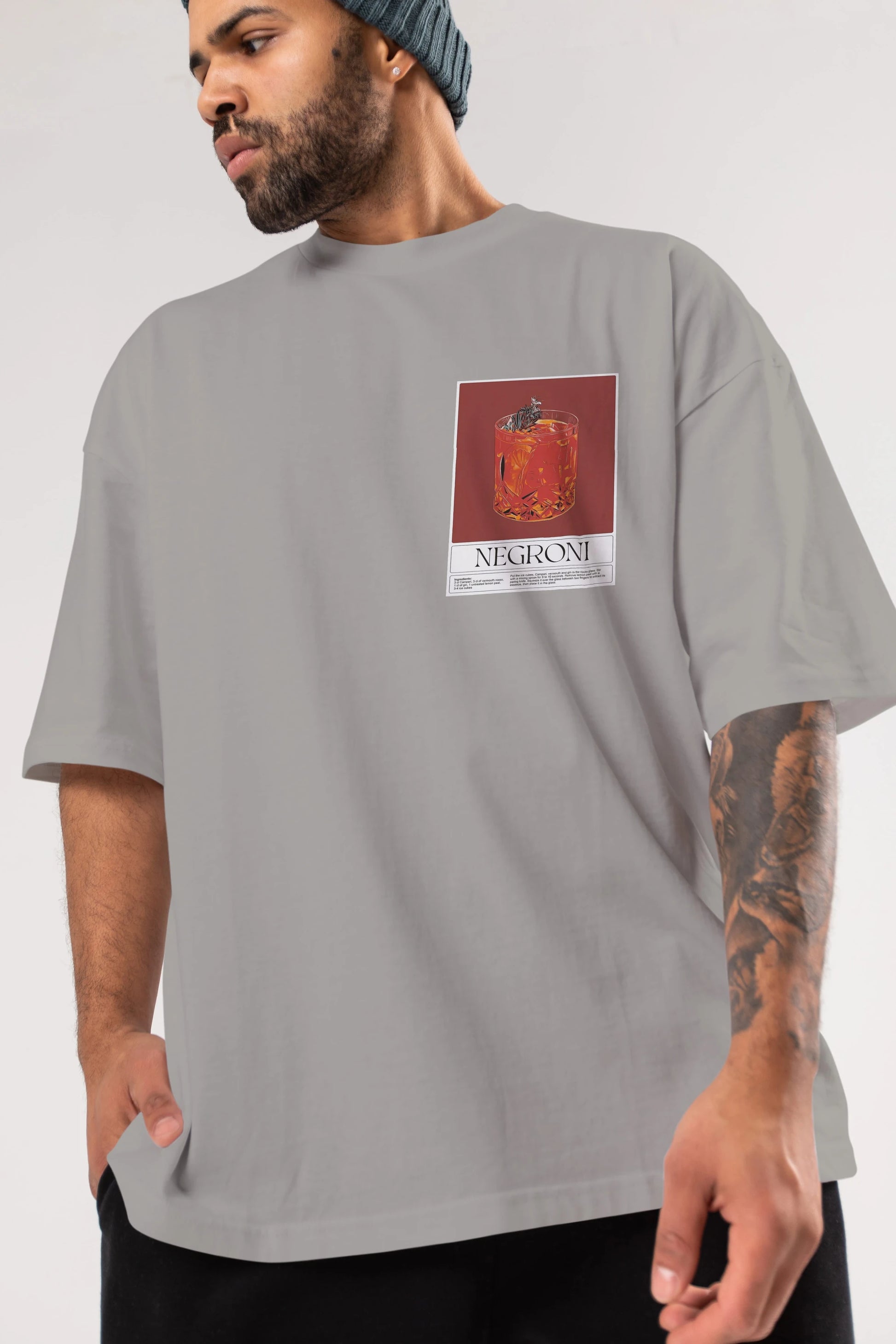 Negroni 2 Ön Sol Baskılı Oversize t-shirt Erkek Kadın Unisex %100 Pamuk Bisiklet Yaka tişort